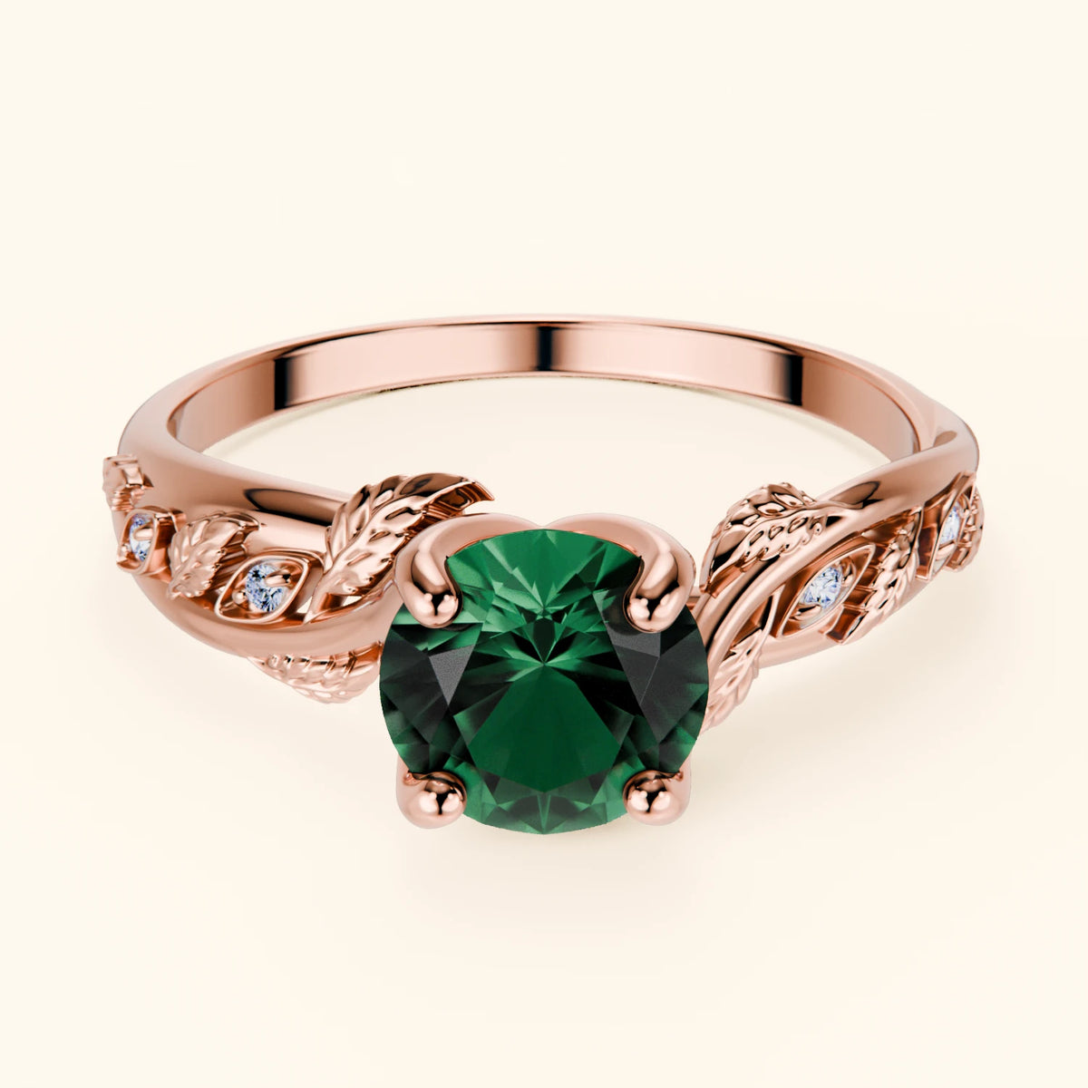 Engagement Ring Frêne - 1ct Lab Emerald with Natural Diamond Side Stones