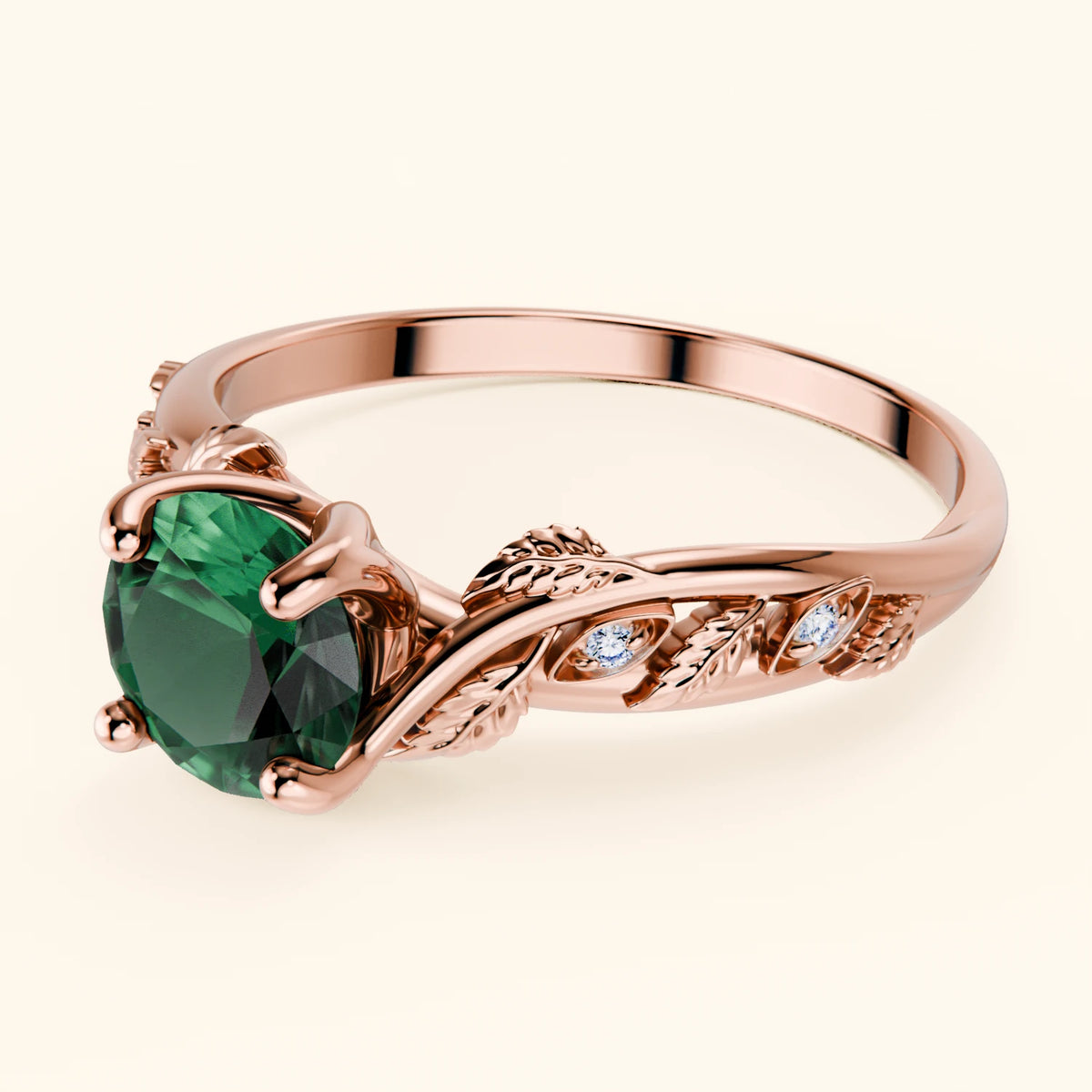 Engagement Ring Frêne - 1ct Lab Emerald with Natural Diamond Side Stones