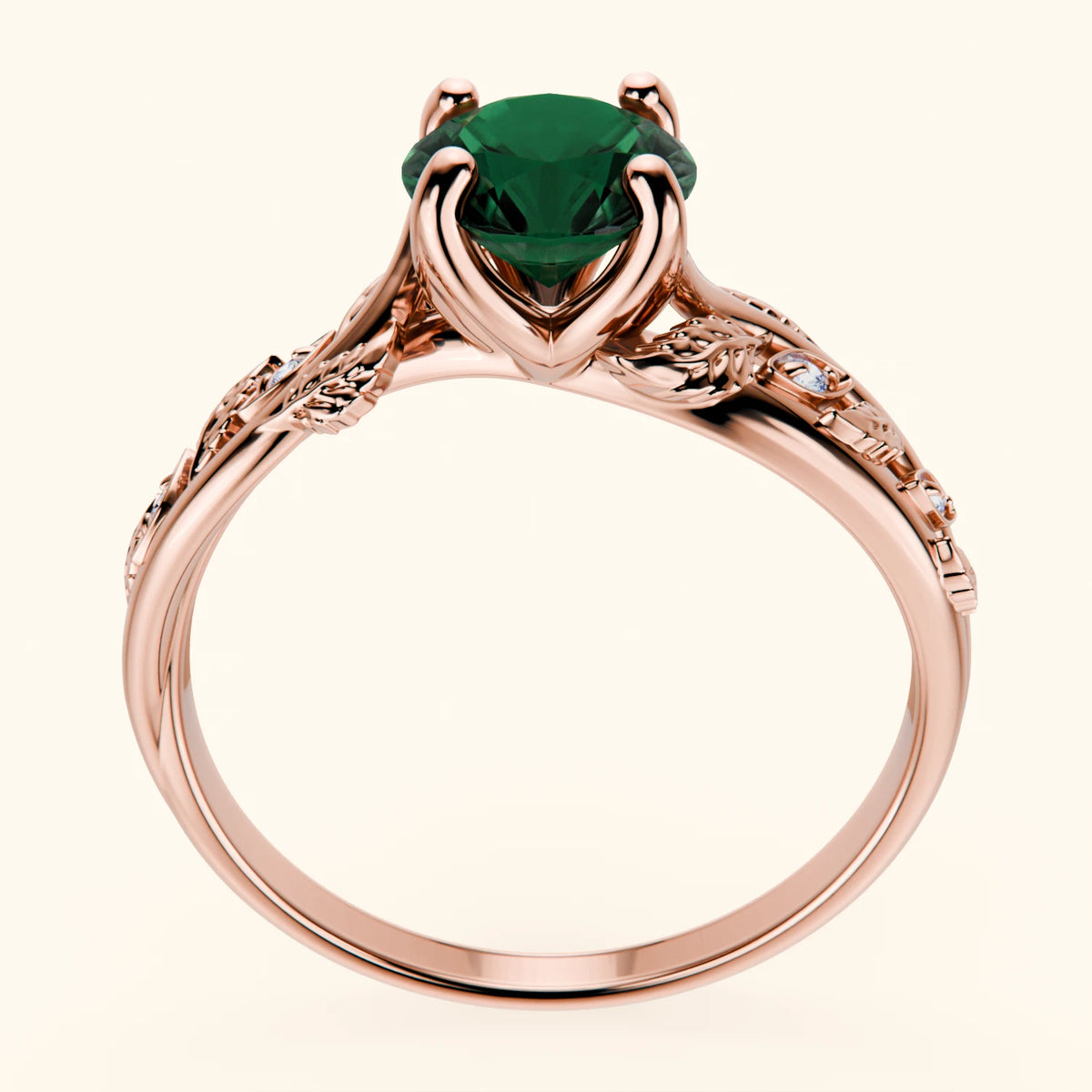 Engagement Ring Frêne - 1ct Lab Emerald with Natural Diamond Side Stones