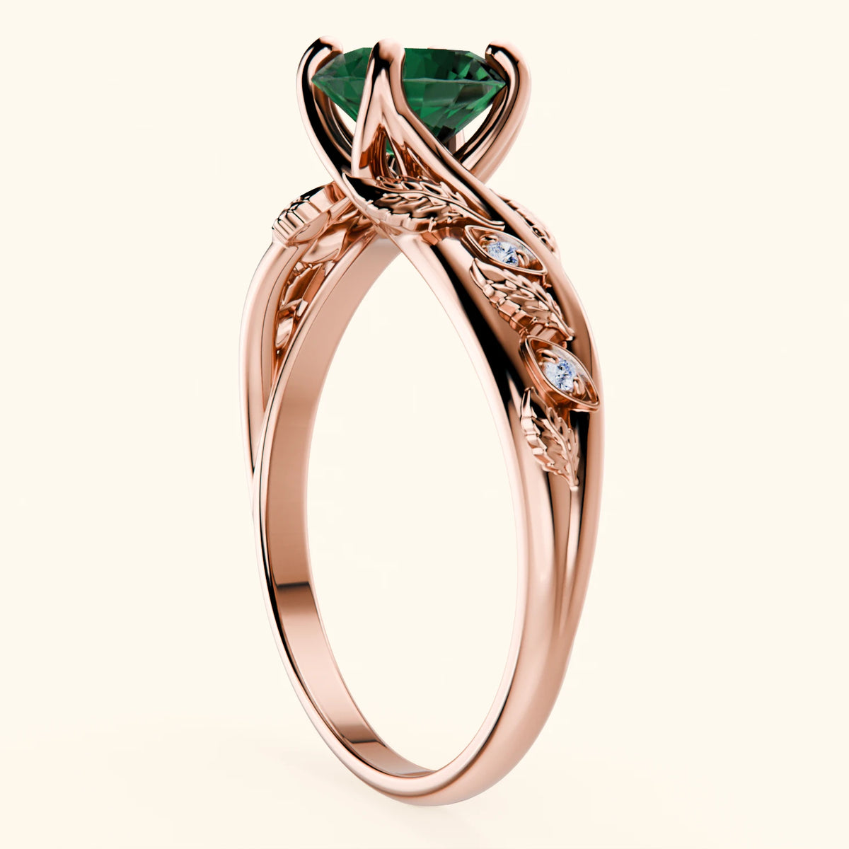 Engagement Ring Frêne - 1ct Lab Emerald with Natural Diamond Side Stones