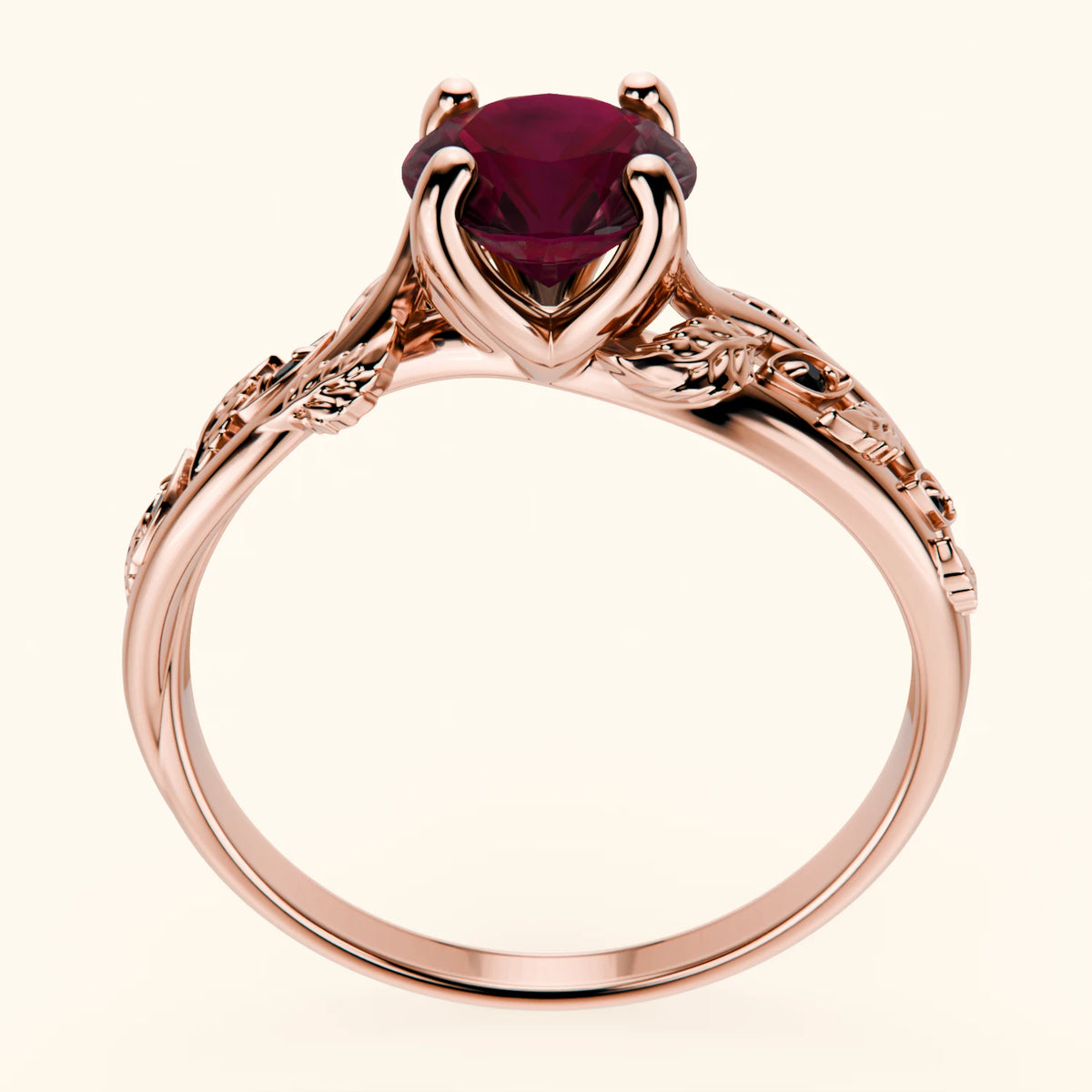 Engagement Ring Frêne - 1.10ct Lab Ruby with Black Diamond Side Stones