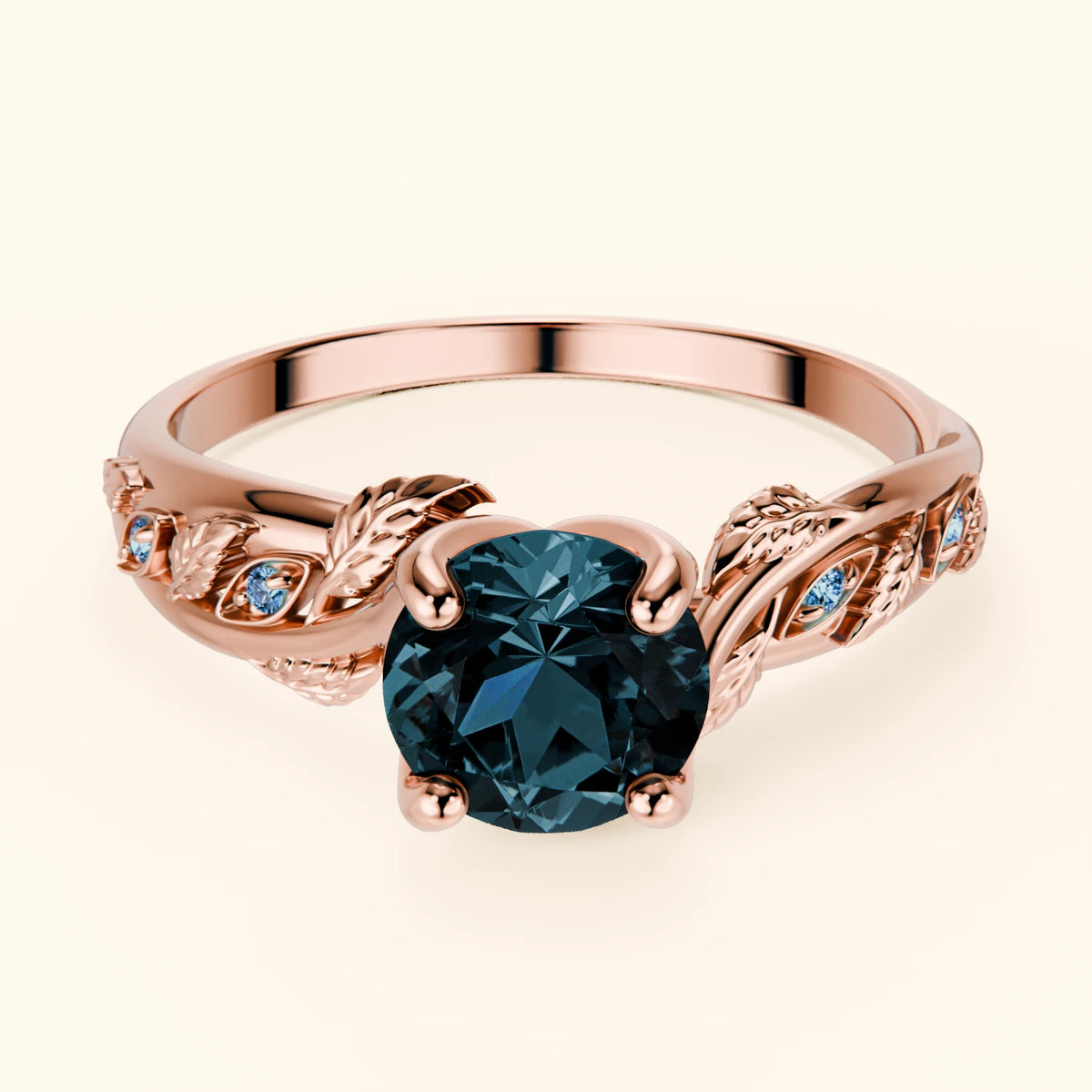 Engagement Ring Frêne - 0.85ct London Blue Topaz with Lab Blue Diamond Side Stones