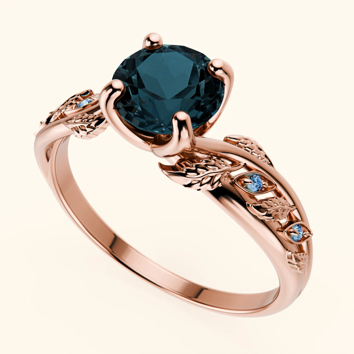 Engagement Ring Frêne - 0.85ct London Blue Topaz with Lab Blue Diamond Side Stones