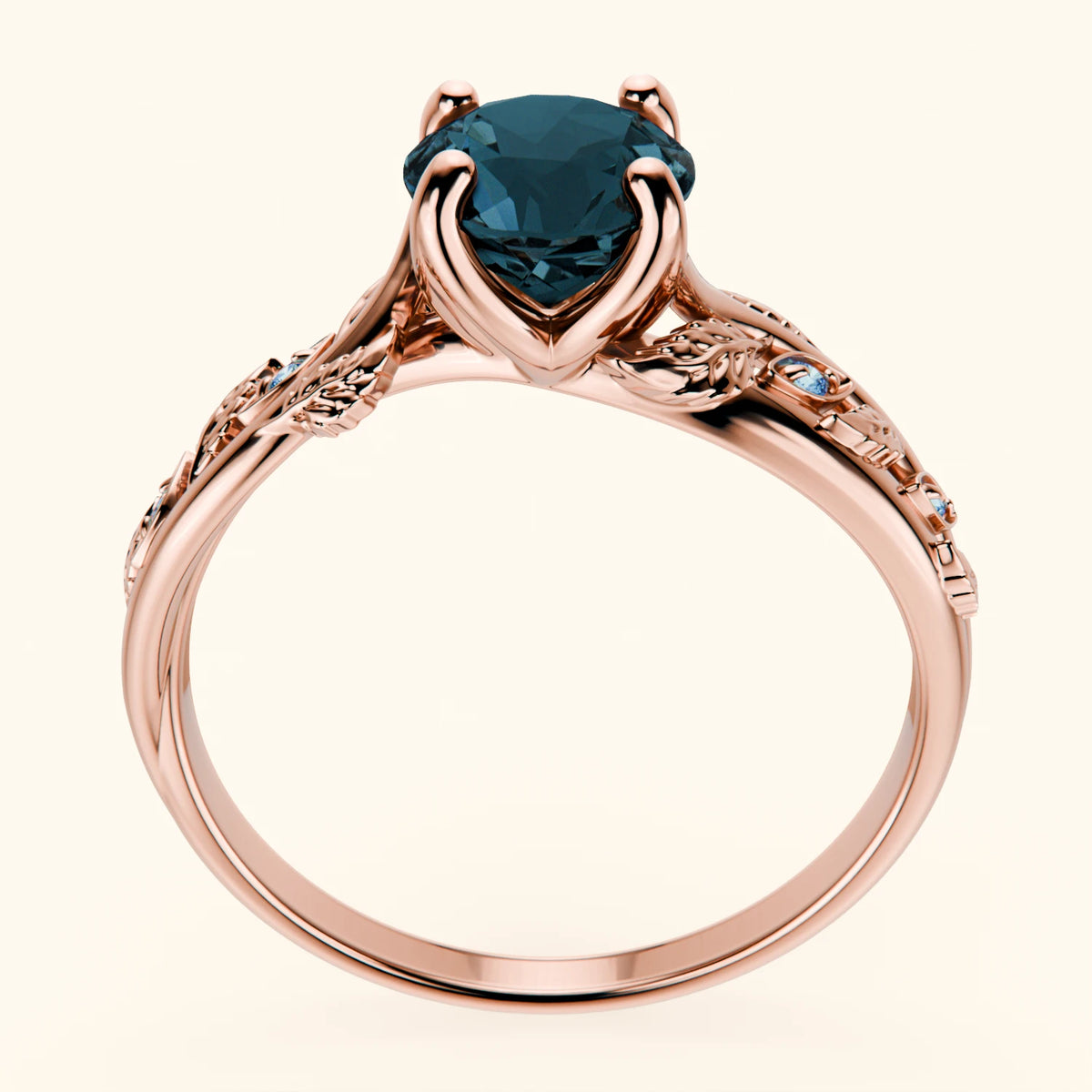 Engagement Ring Frêne - 0.85ct London Blue Topaz with Lab Blue Diamond Side Stones