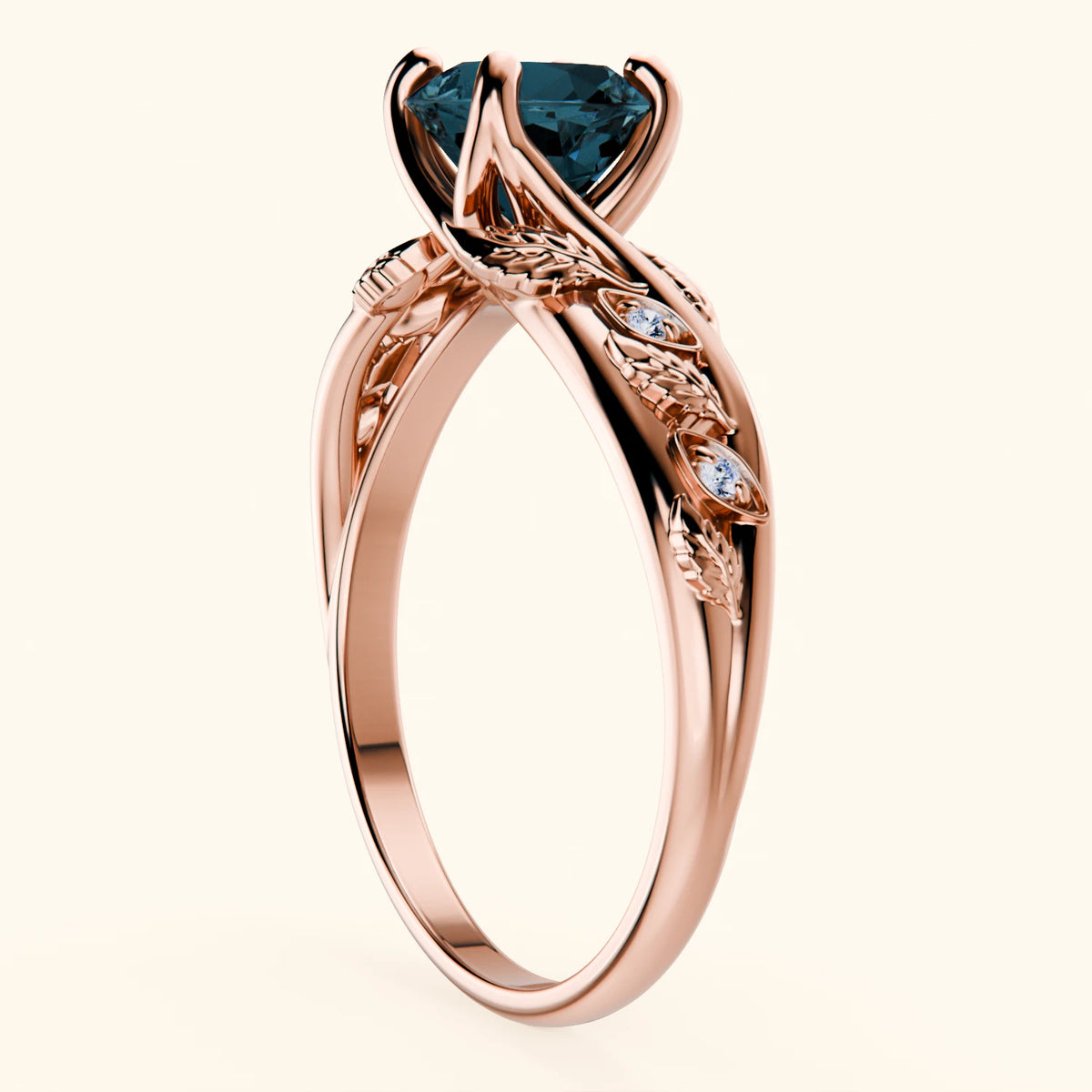 Pierścionek zaręczynowy Frêne – Topaz London Blue 0,85 ct, kamienie boczne: diament naturalny