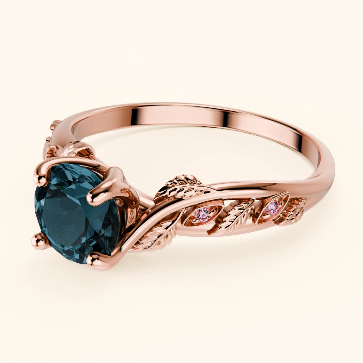 Pierścionek zaręczynowy Frêne – Topaz London Blue 0,85 ct, kamienie boczne: różowy diament laboratoryjny