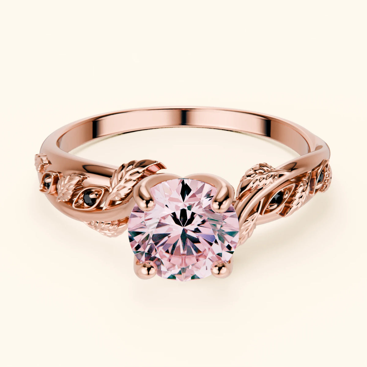Engagement Ring Frêne - 1ct Lab Pink Diamond with Black Diamond Side Stones