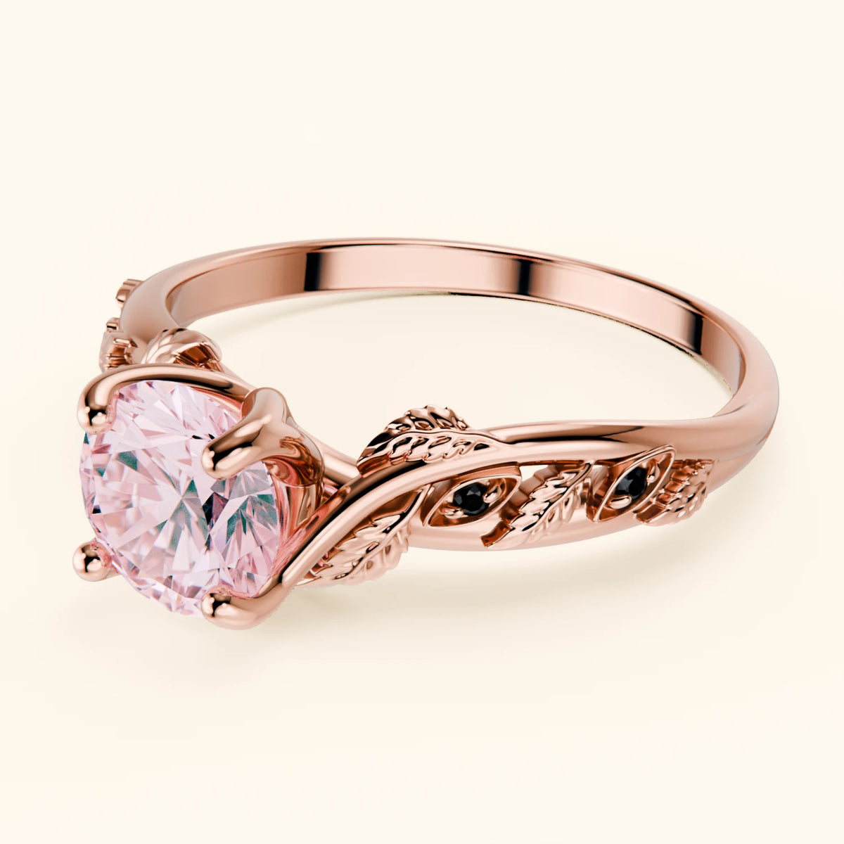 Engagement Ring Frêne - 1ct Lab Pink Diamond with Black Diamond Side Stones
