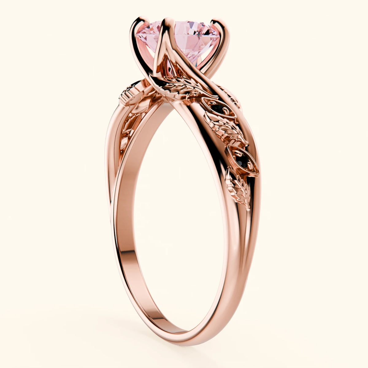 Engagement Ring Frêne - 1ct Lab Pink Diamond with Black Diamond Side Stones