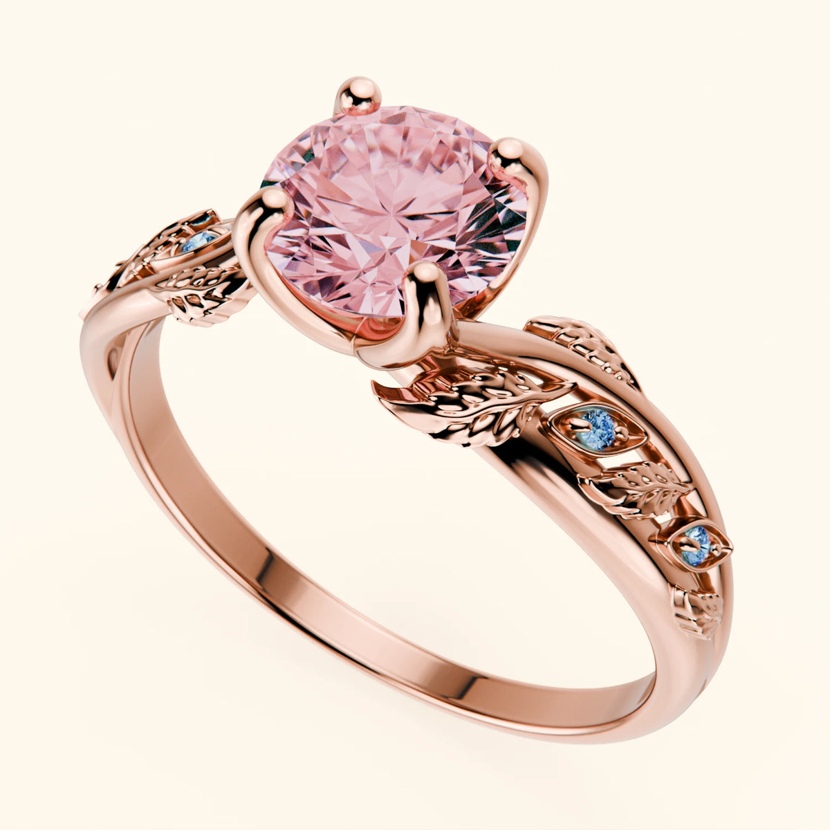 Engagement Ring Frêne - 1ct Lab Pink Diamond with Lab Blue Diamond Side Stones