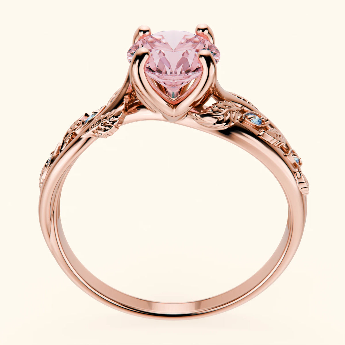 Engagement Ring Frêne - 1ct Lab Pink Diamond with Lab Blue Diamond Side Stones