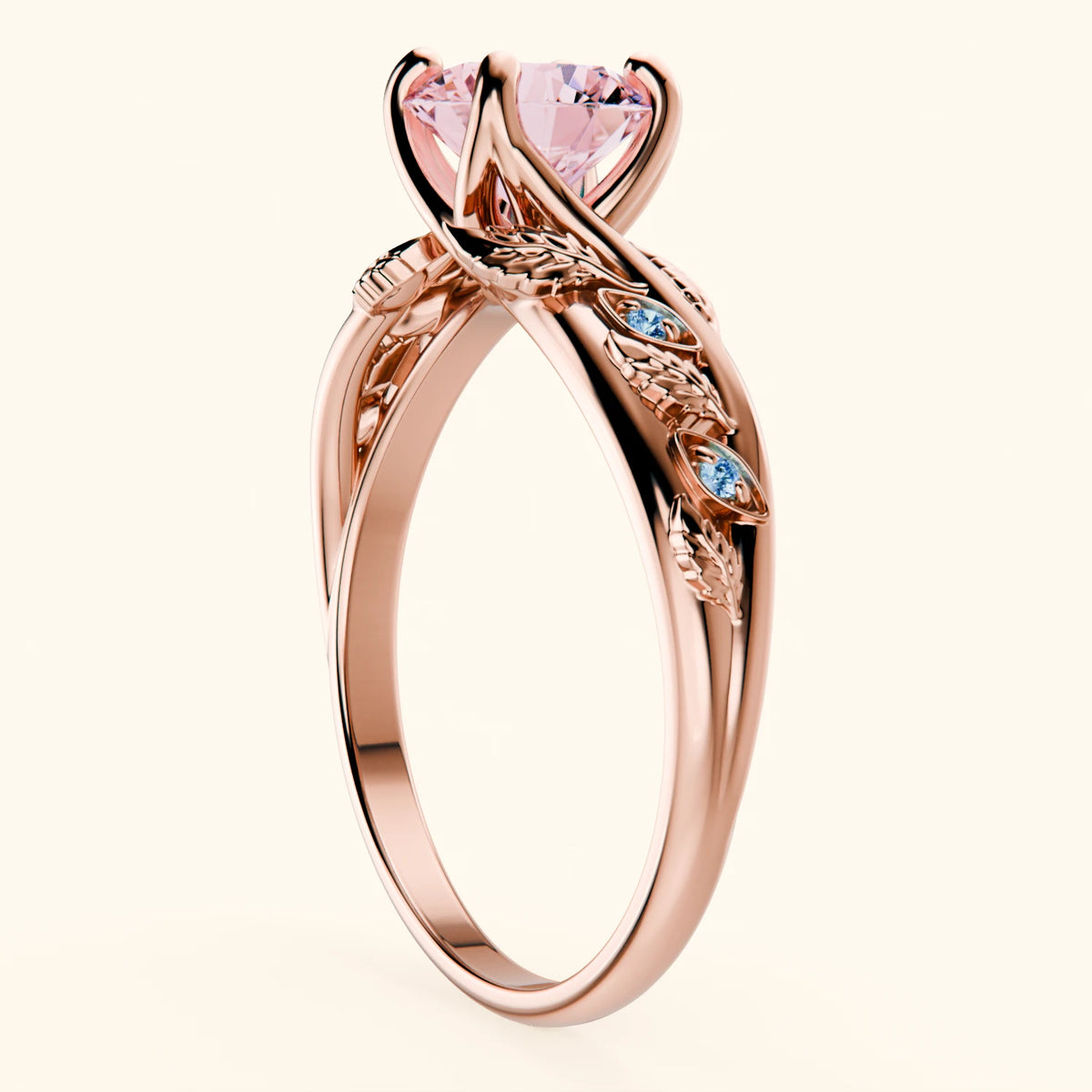 Engagement Ring Frêne - 1ct Lab Pink Diamond with Lab Blue Diamond Side Stones