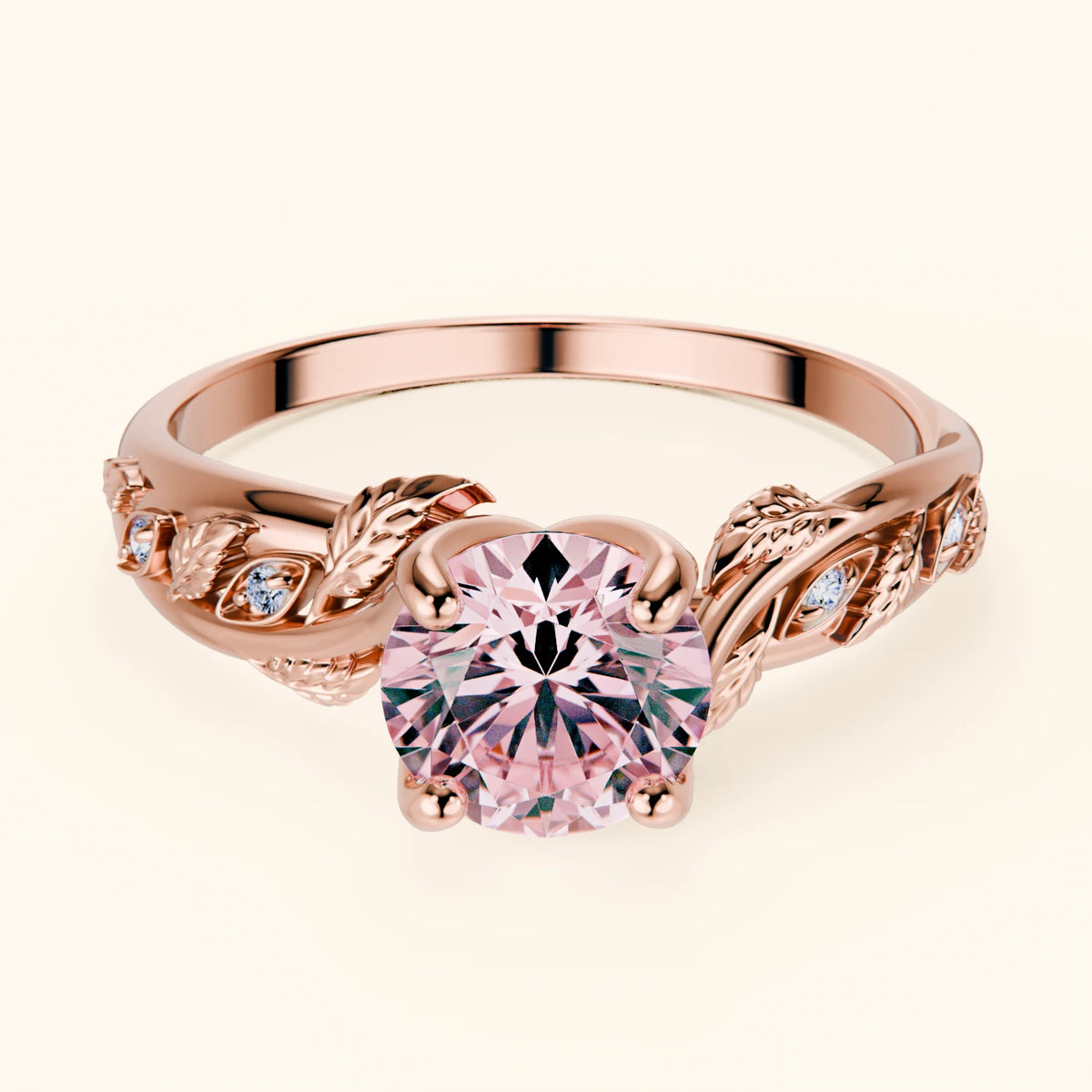 Engagement Ring Frêne - 1ct Lab Pink Diamond with Natural Diamond Side Stones
