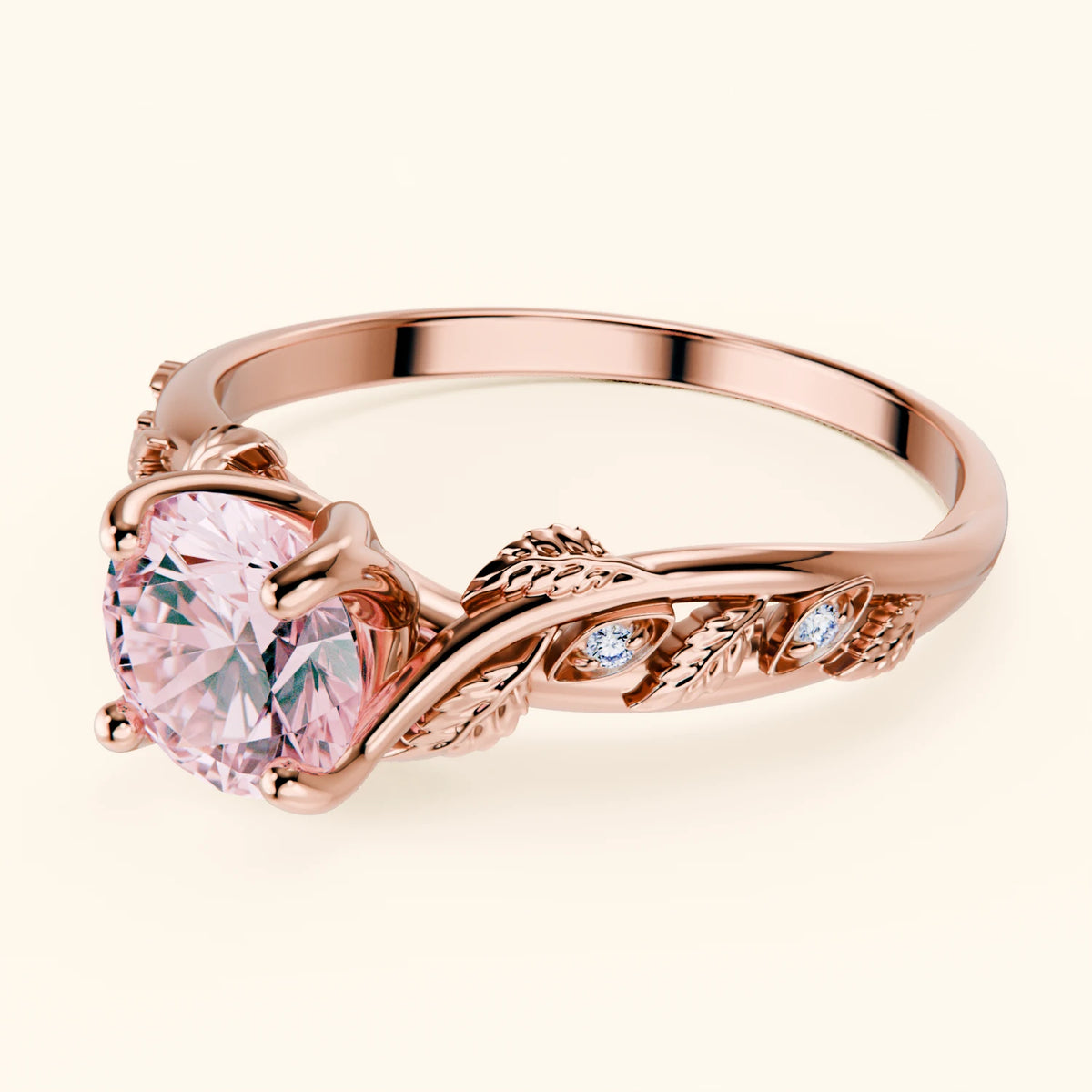 Engagement Ring Frêne - 1ct Lab Pink Diamond with Natural Diamond Side Stones