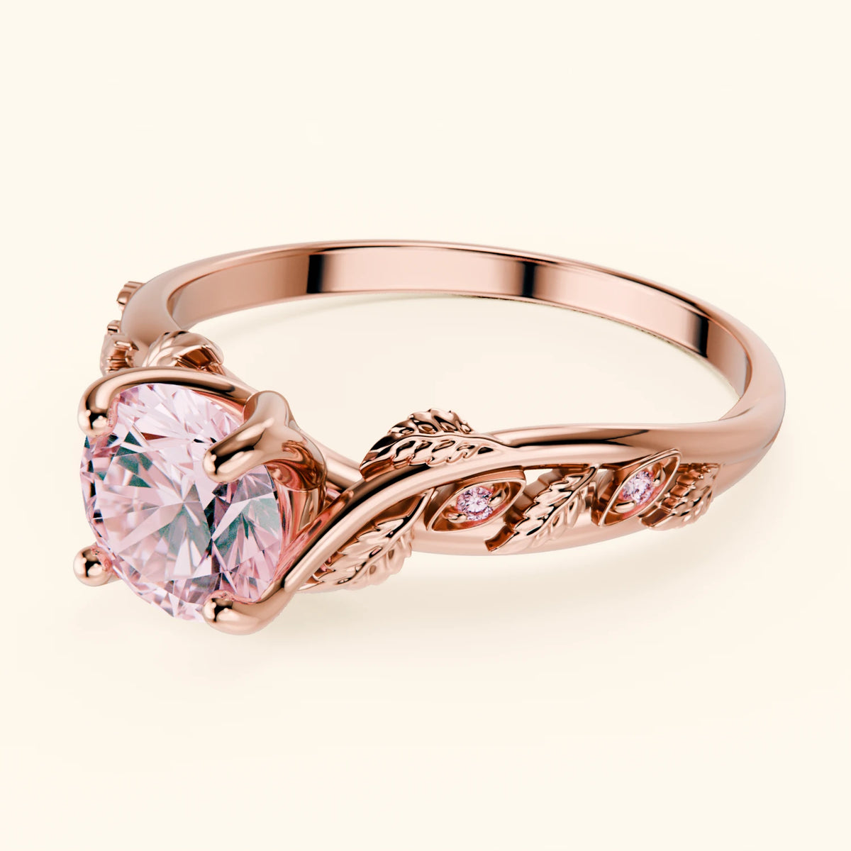 Engagement Ring Frêne - 1ct Lab Pink Diamond with Lab Pink Diamond Side Stones