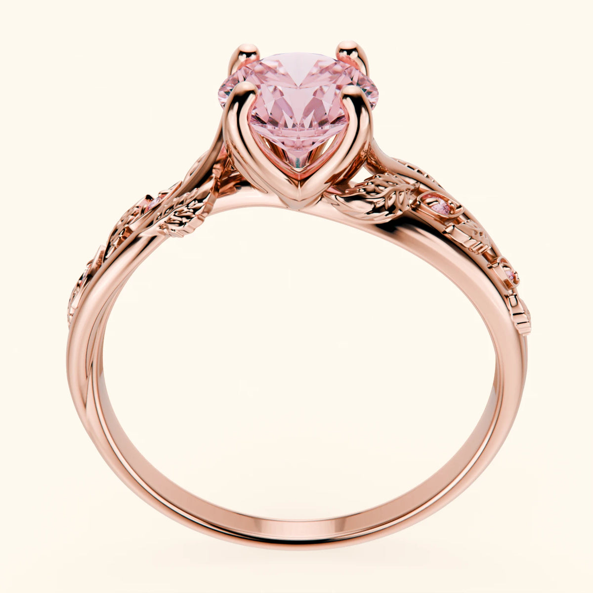 Engagement Ring Frêne - 1ct Lab Pink Diamond with Lab Pink Diamond Side Stones