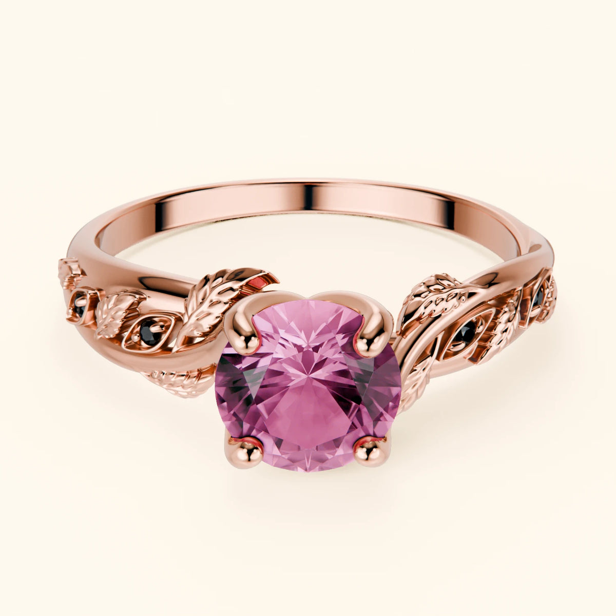 Engagement Ring Frêne - 1.10ct Natural Pink Sapphire with Black Diamond Side Stones