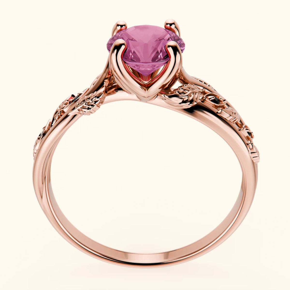 Engagement Ring Frêne - 1.10ct Natural Pink Sapphire with Black Diamond Side Stones