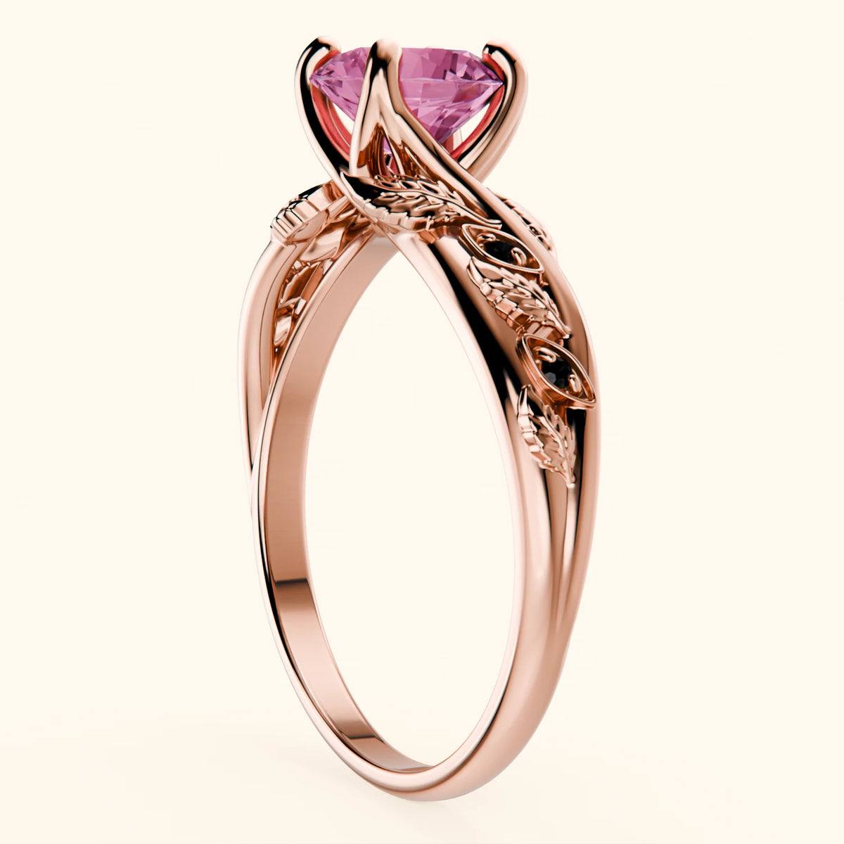 Engagement Ring Frêne - 1.10ct Natural Pink Sapphire with Black Diamond Side Stones