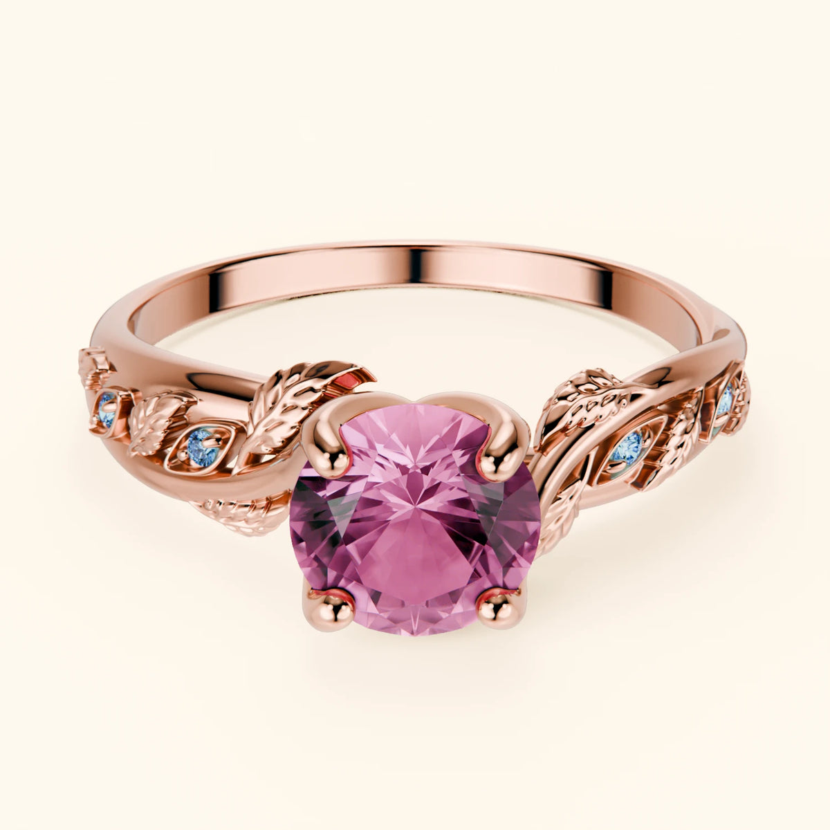 Engagement Ring Frêne - 1.10ct Lab Pink Sapphire with Lab Blue Diamond Side Stones