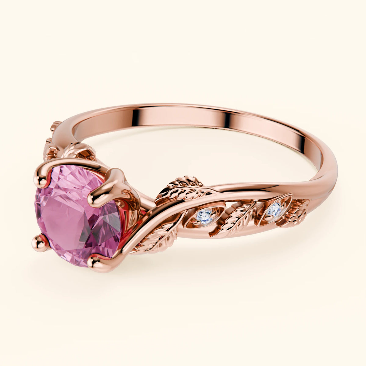 Engagement Ring Frêne - 1.10ct Lab Pink Sapphire with Natural Diamond Side Stones