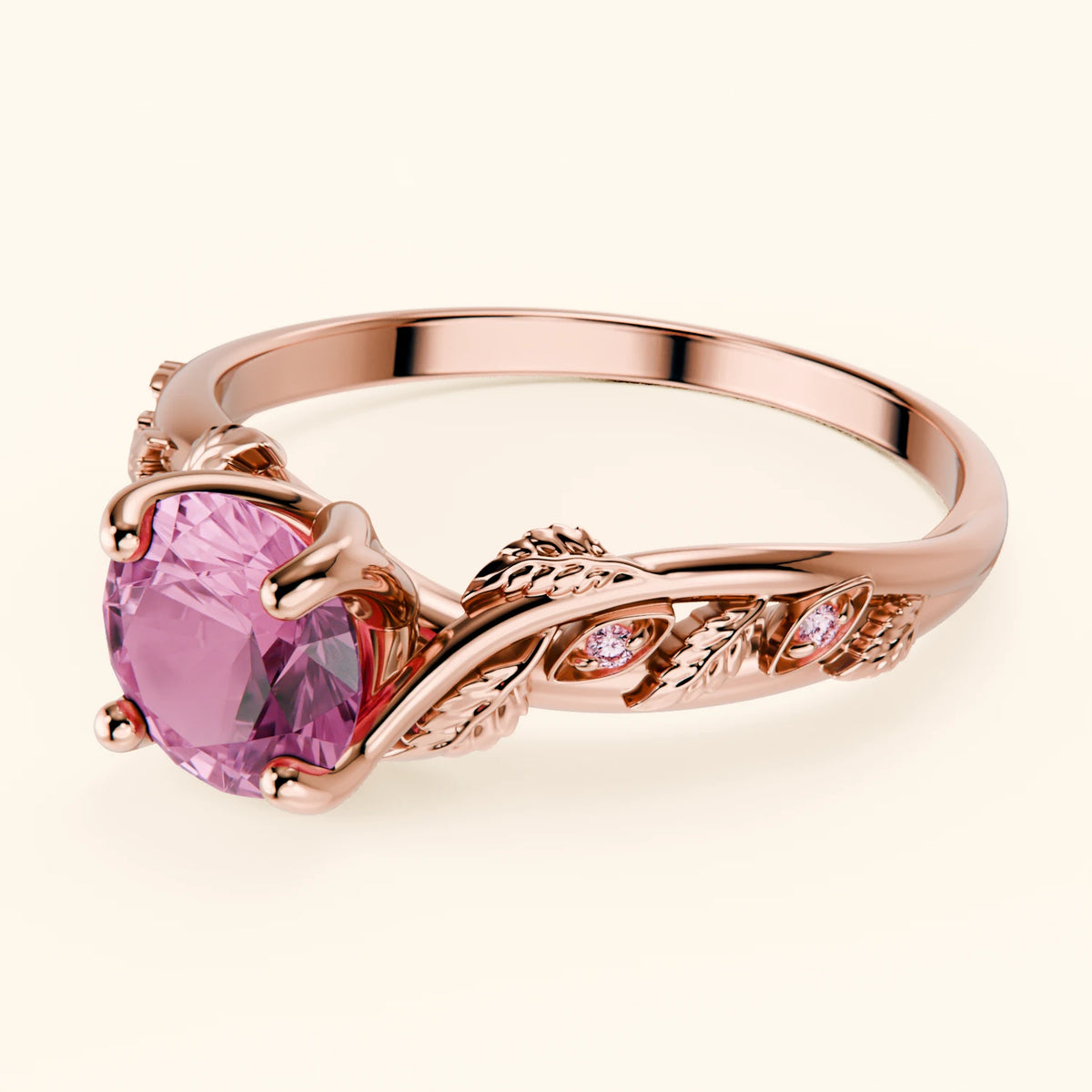 Engagement Ring Frêne - 1.10ct Lab Pink Sapphire with Lab Pink Diamond Side Stones