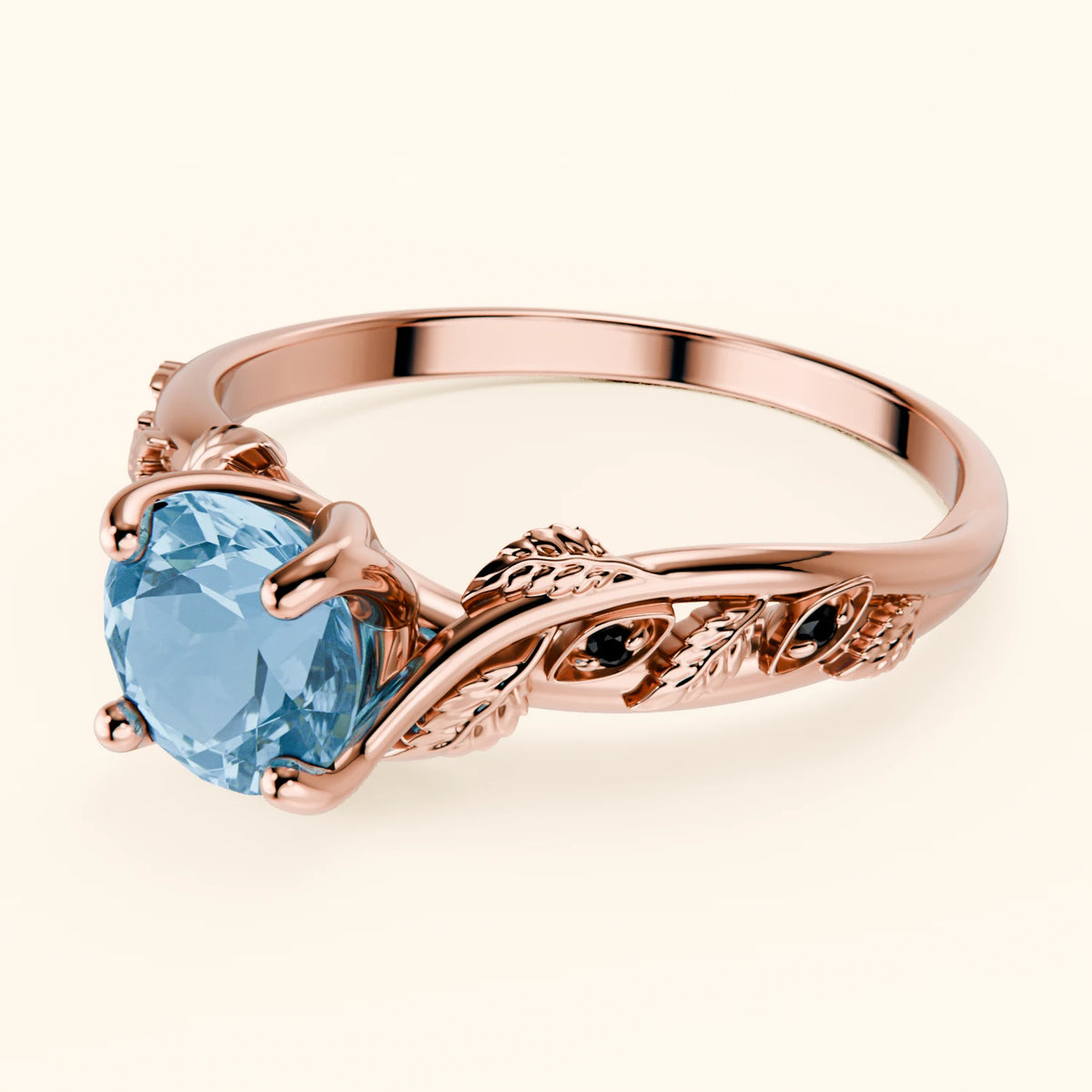 Engagement Ring Frêne - 0.85ct Swiss Blue Topaz with Black Diamond Side Stones