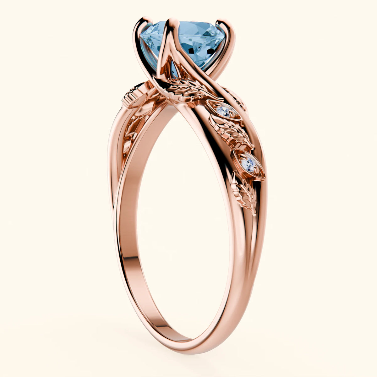 Pierścionek zaręczynowy Frêne – Topaz Swiss Blue 0,85 ct, kamienie boczne: diament naturalny