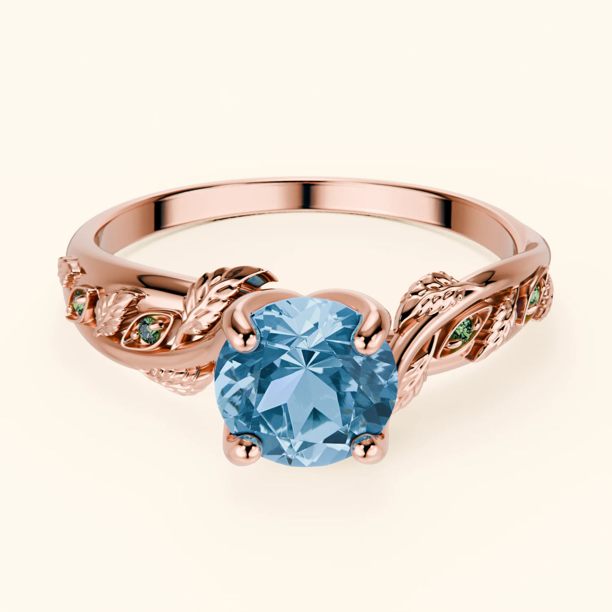 Engagement Ring Frêne - 0.85ct Swiss Blue Topaz with Lab Green Diamond Side Stones