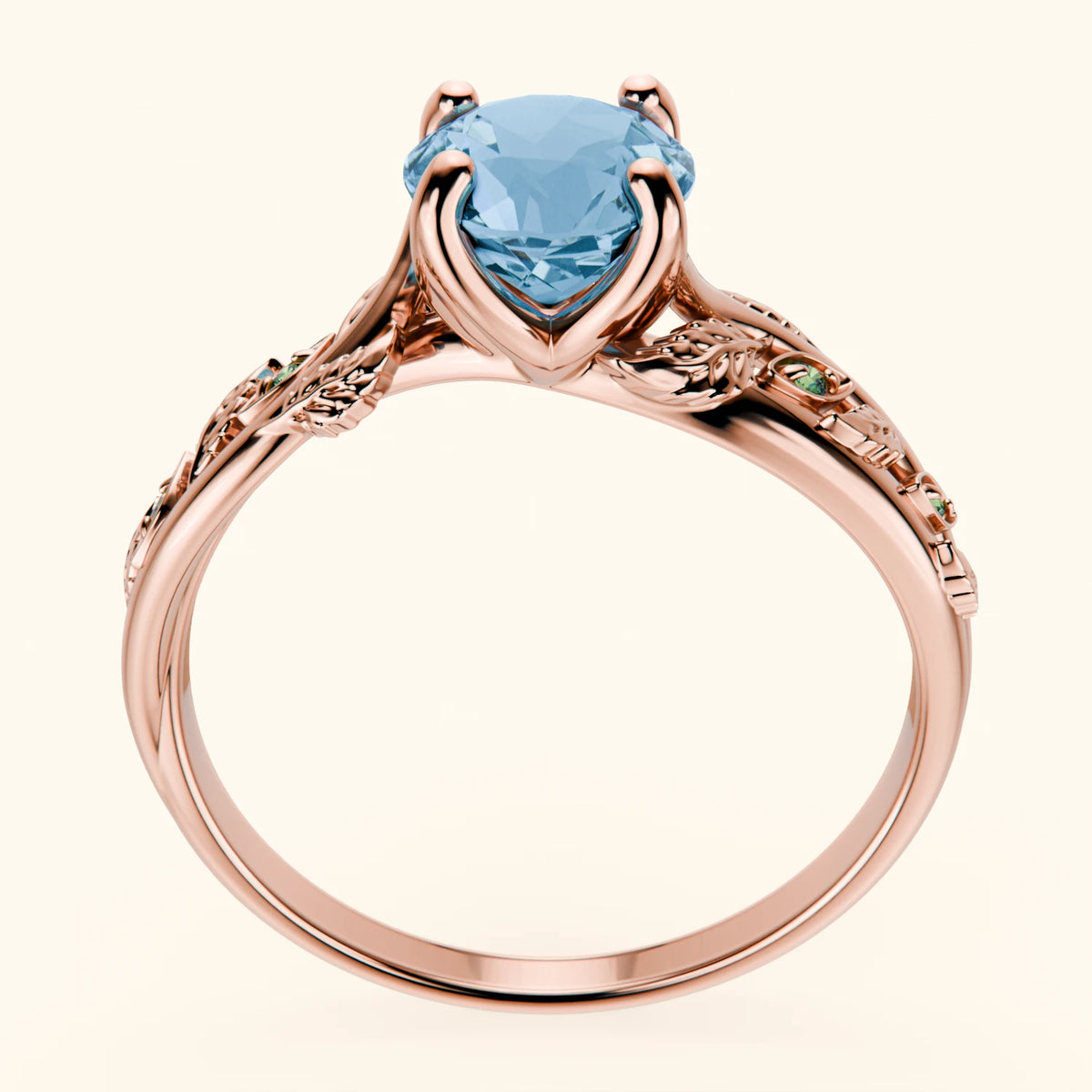 Engagement Ring Frêne - 0.85ct Swiss Blue Topaz with Lab Green Diamond Side Stones