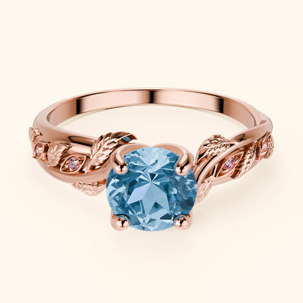 Engagement Ring Frêne - 0.85ct Swiss Blue Topaz with Lab Pink Diamond Side Stones