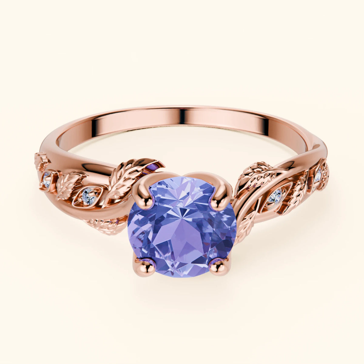 Engagement Ring Frêne - 0.80ct Tanzanite with Natural Diamond Side Stones