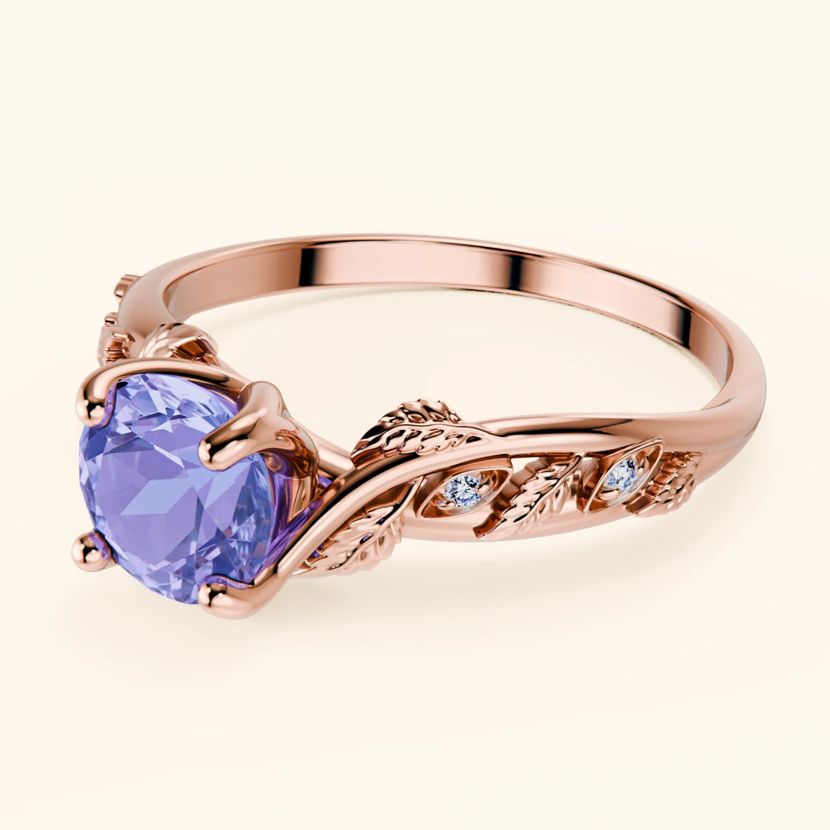 Engagement Ring Frêne - 0.80ct Tanzanite with Natural Diamond Side Stones