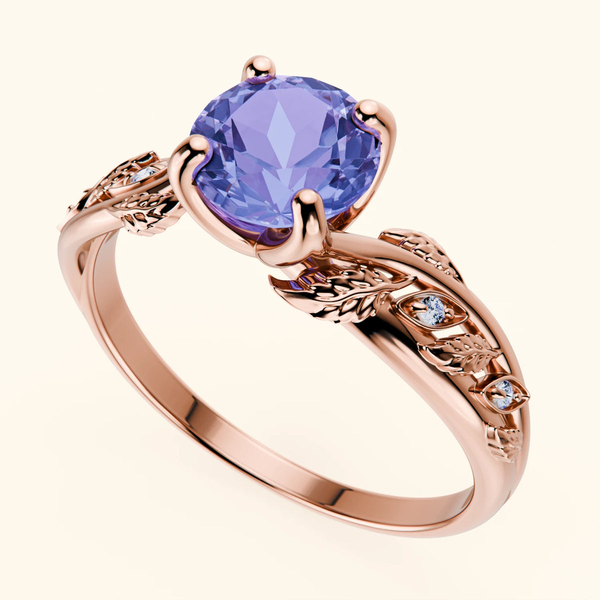 Engagement Ring Frêne - 0.80ct Tanzanite with Natural Diamond Side Stones