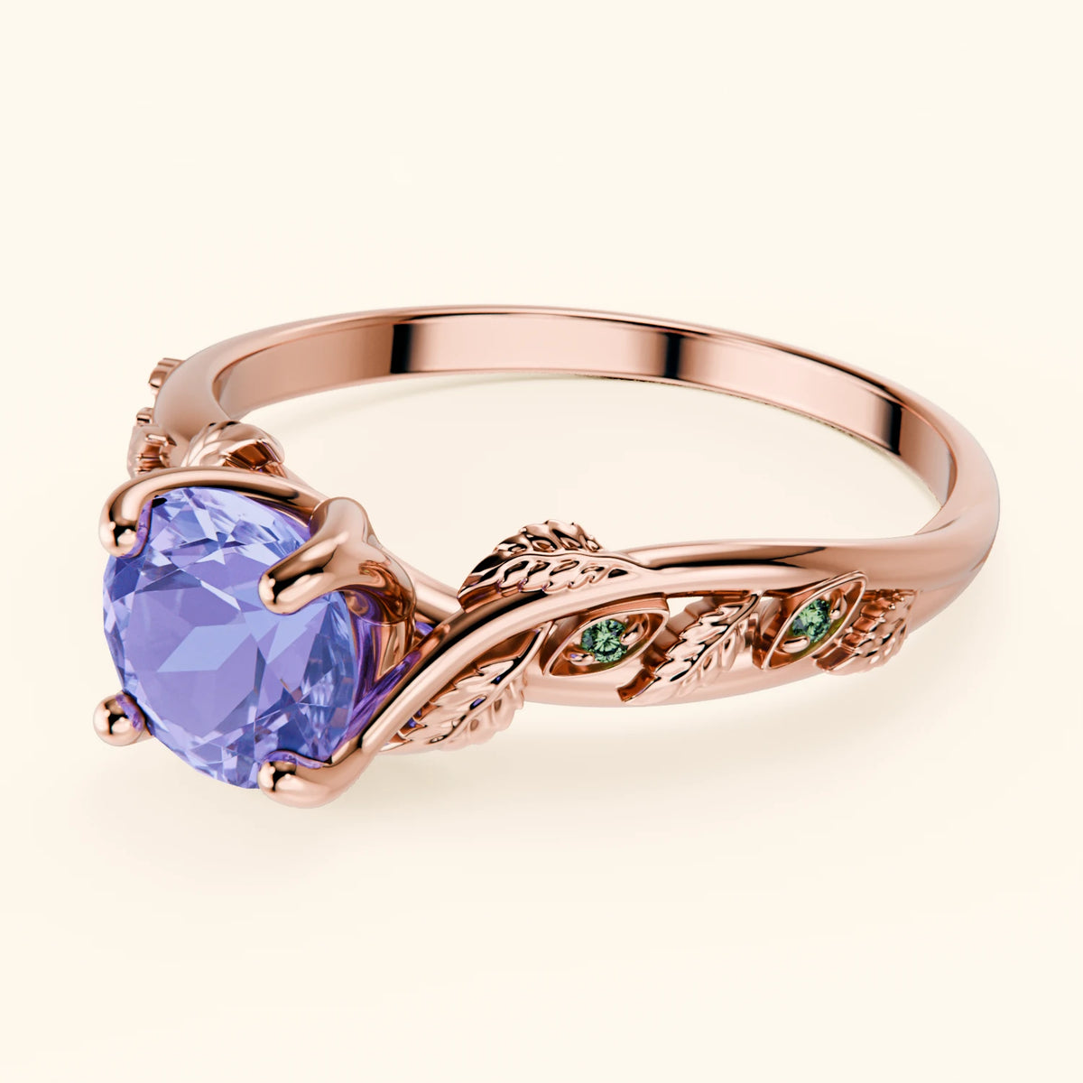 Engagement Ring Frêne - 0.80ct Tanzanite with Lab Green Diamond Side Stones
