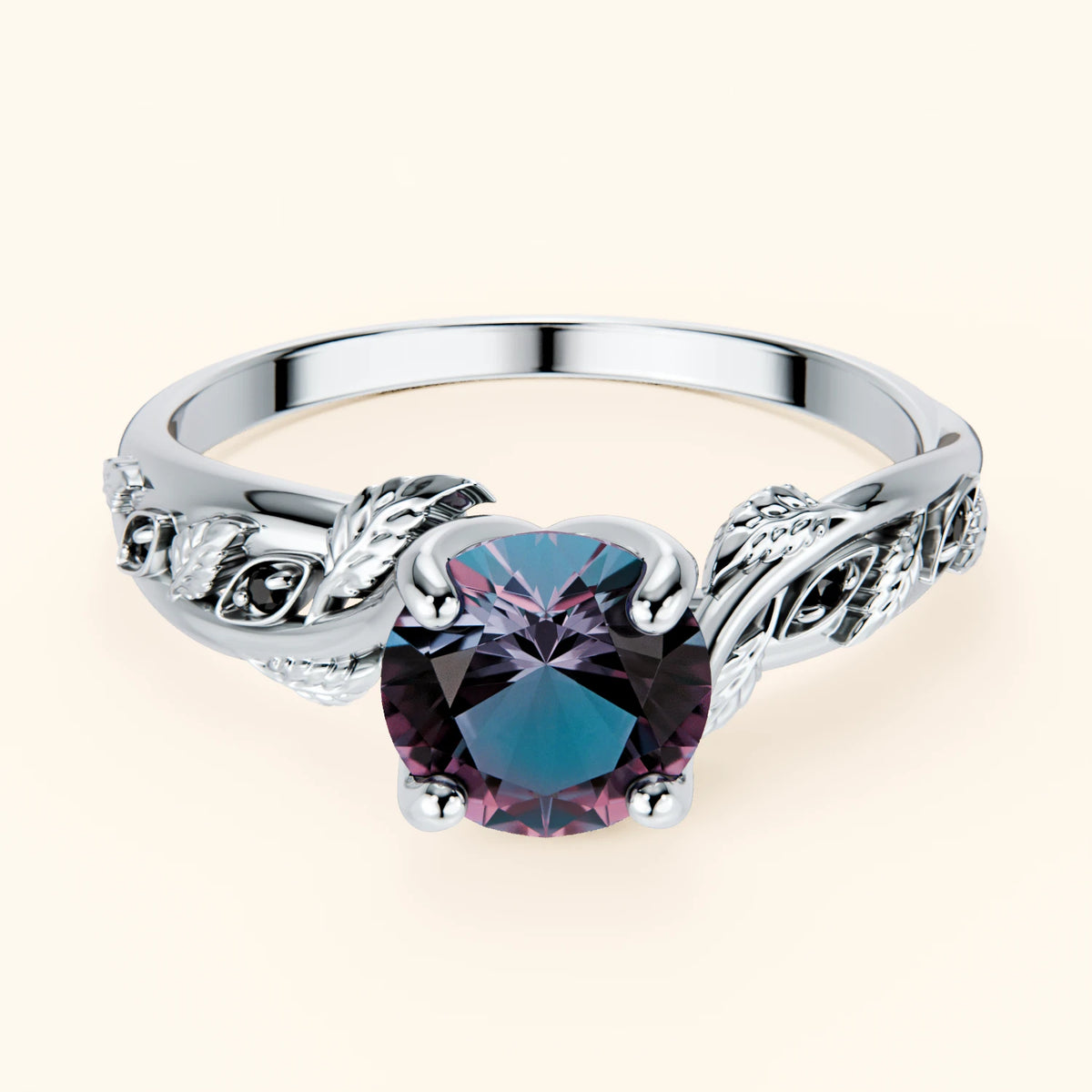 Engagement Ring Frêne - 0.90ct Lab Alexandrite with Black Diamond Side Stones