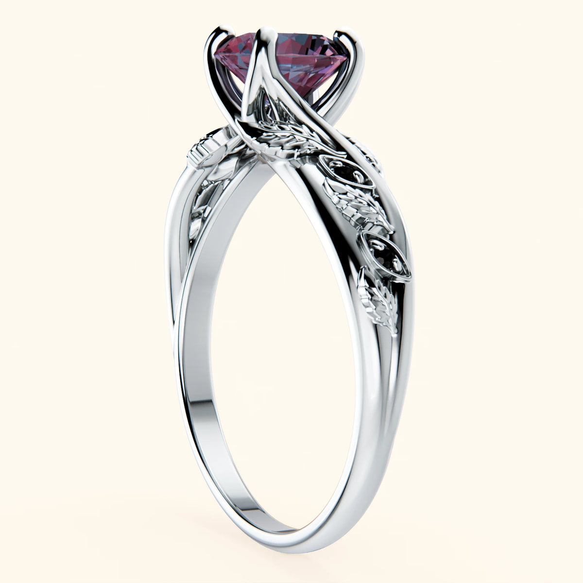 Engagement Ring Frêne - 0.90ct Lab Alexandrite with Black Diamond Side Stones