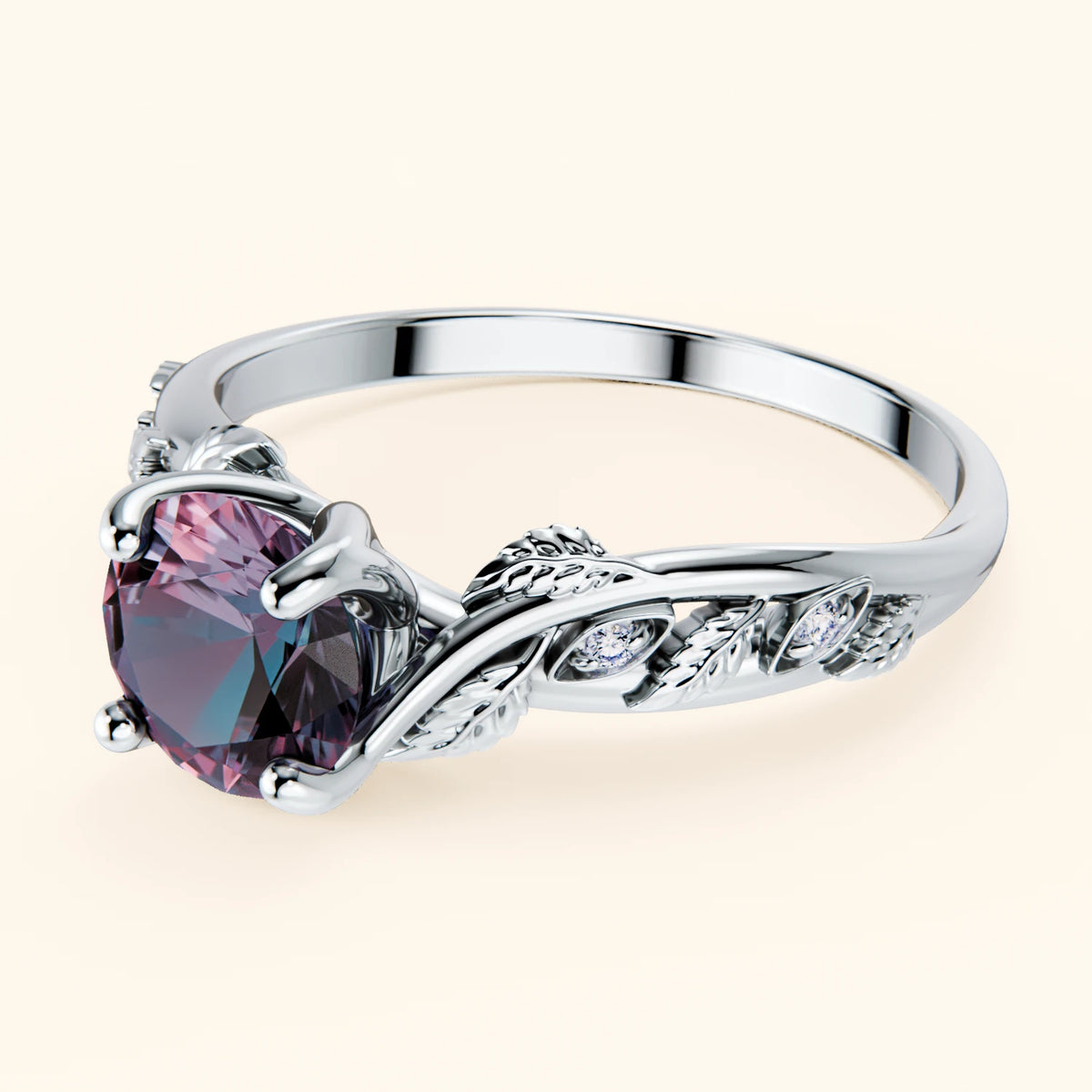 Engagement Ring Frêne - 0.90ct Lab Alexandrite with Natural Diamond Side Stones
