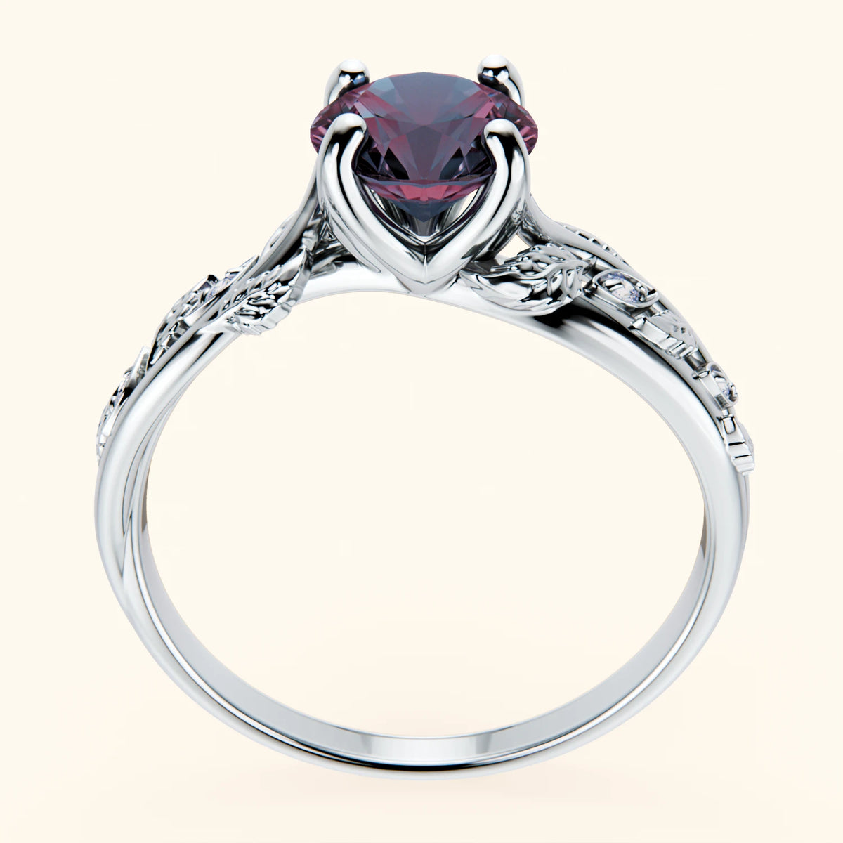 Engagement Ring Frêne - 0.90ct Lab Alexandrite with Natural Diamond Side Stones
