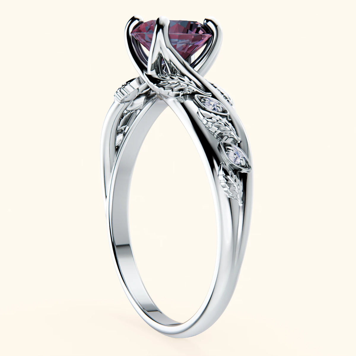 Engagement Ring Frêne - 0.90ct Lab Alexandrite with Natural Diamond Side Stones