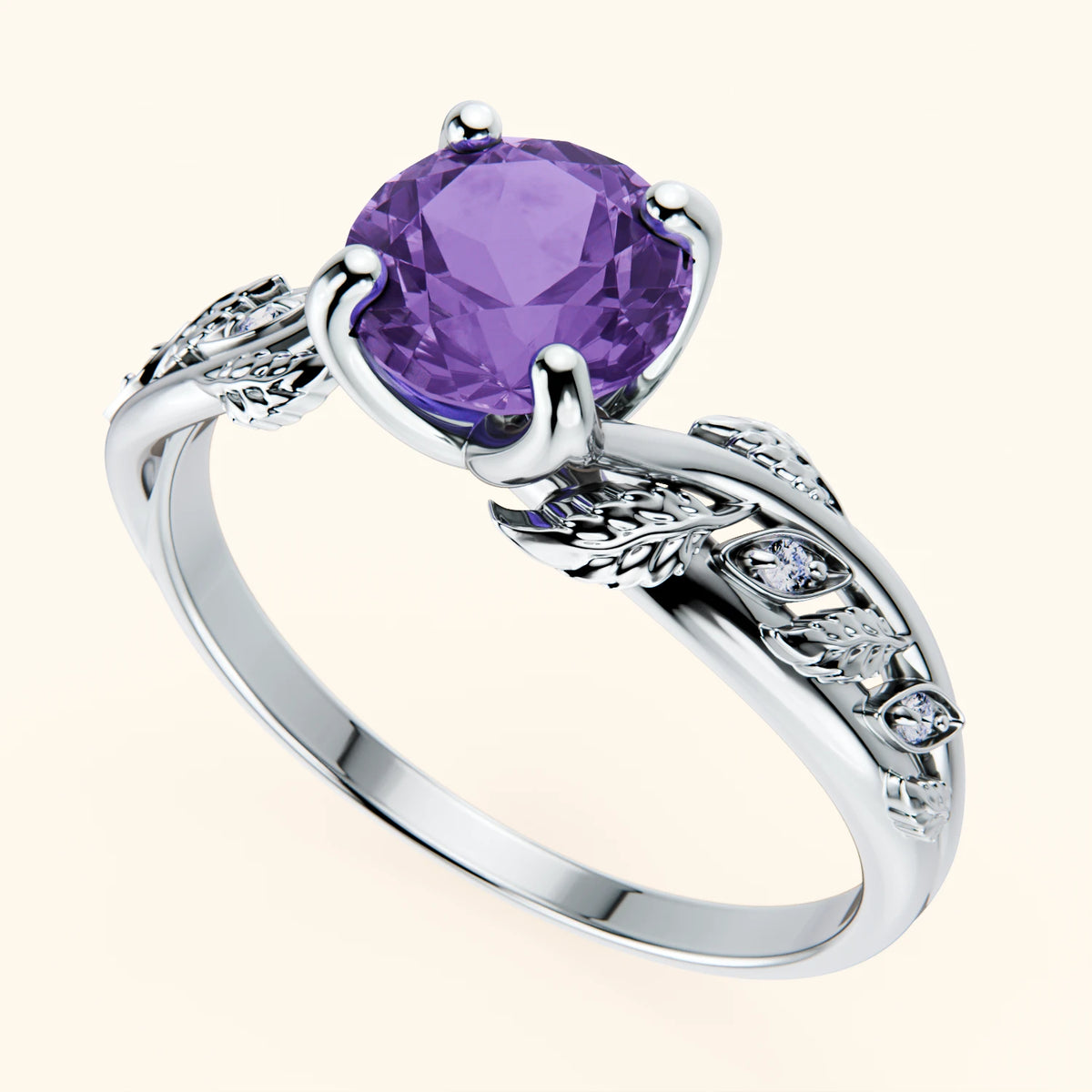 Engagement Ring Frêne - 0.65ct Amethyst with Natural Diamond Side Stones