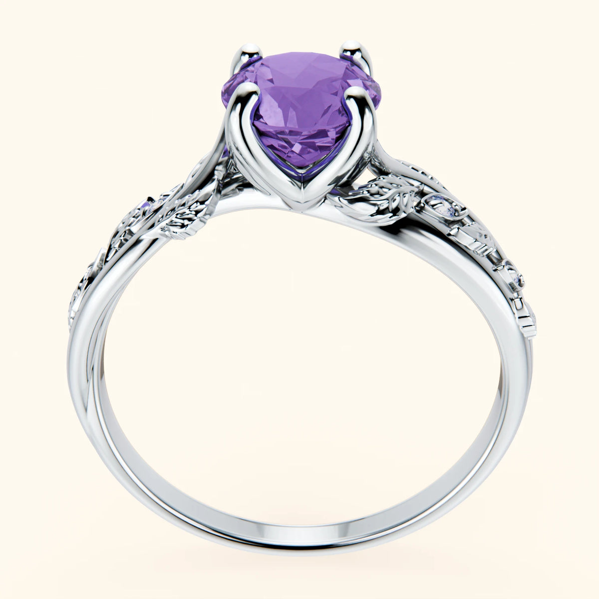 Engagement Ring Frêne - 0.65ct Amethyst with Natural Diamond Side Stones
