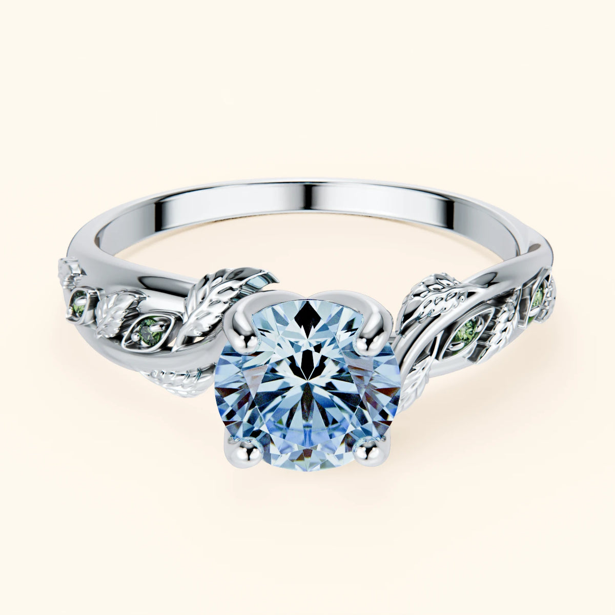 Engagement Ring Frêne - 1ct Lab Blue Diamond with Lab Green Diamond Side Stones