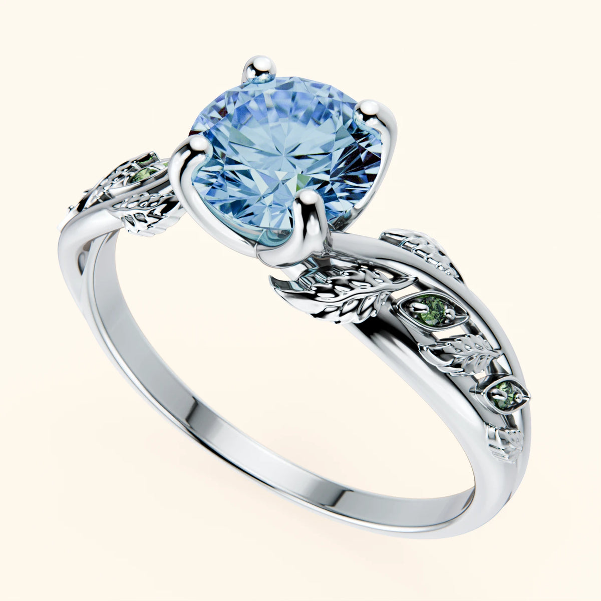 Engagement Ring Frêne - 1ct Lab Blue Diamond with Lab Green Diamond Side Stones