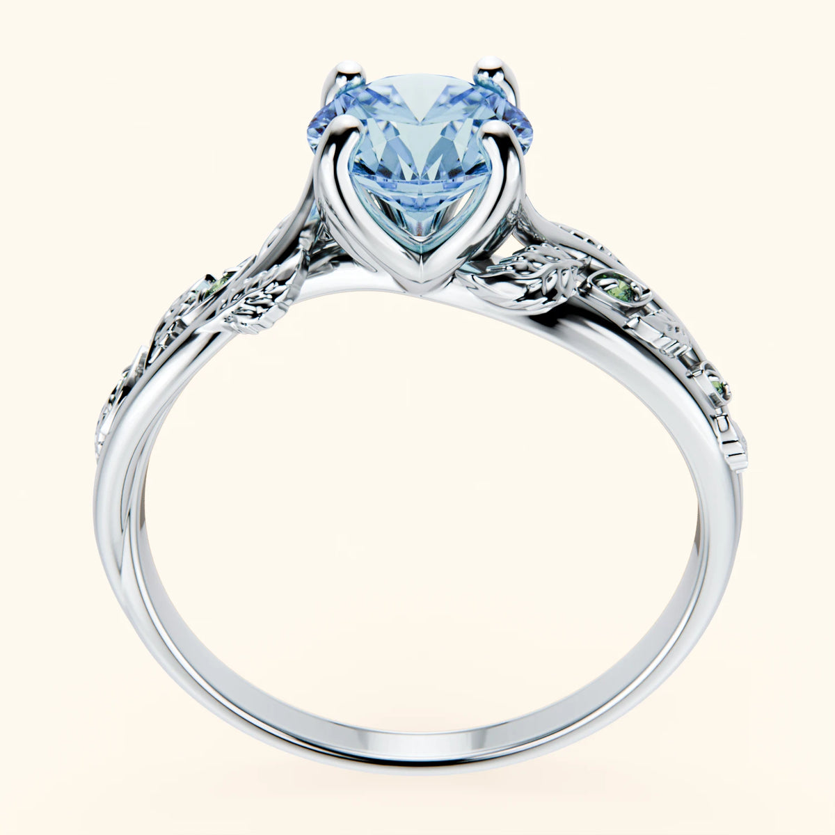 Engagement Ring Frêne - 1ct Lab Blue Diamond with Lab Green Diamond Side Stones