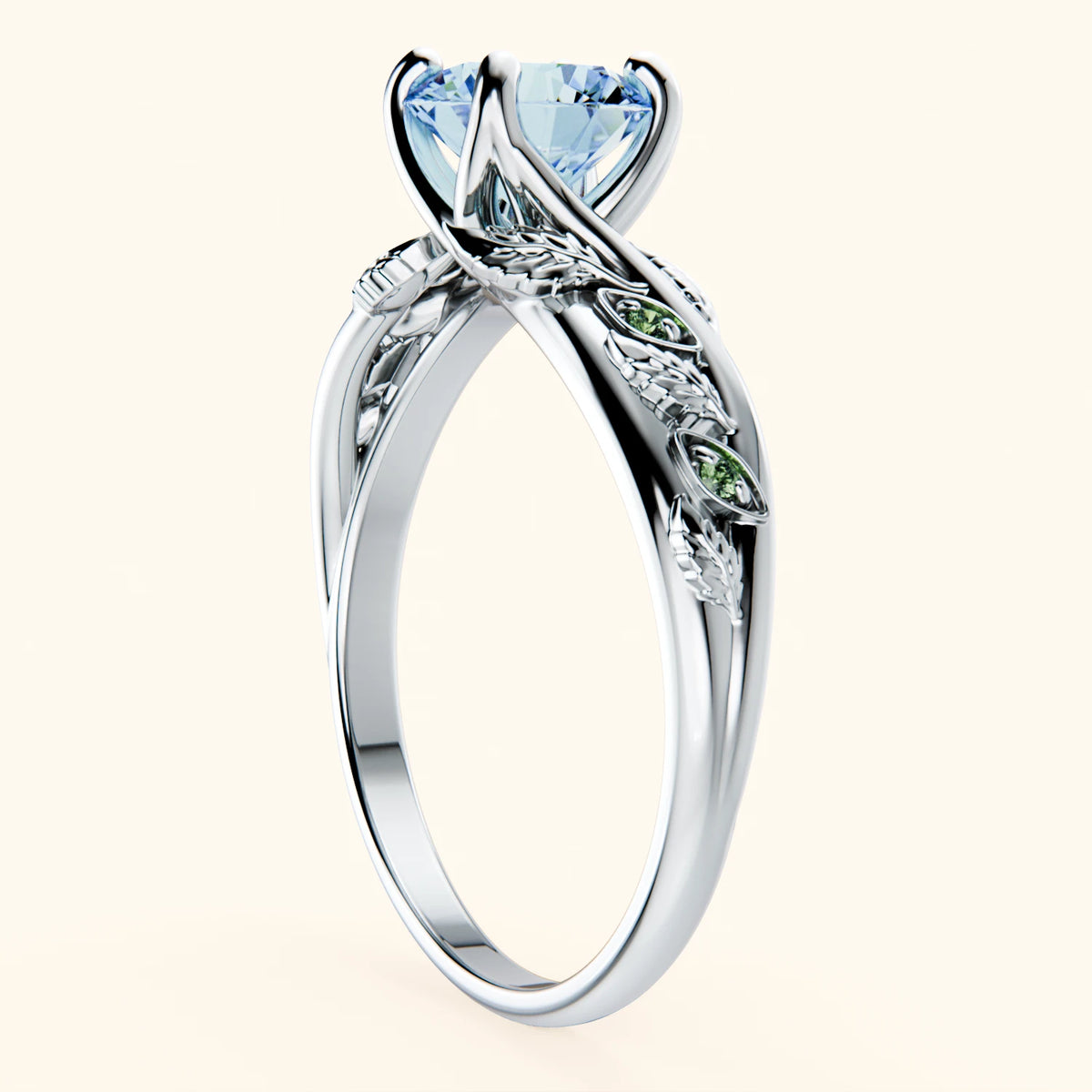 Engagement Ring Frêne - 1ct Lab Blue Diamond with Lab Green Diamond Side Stones