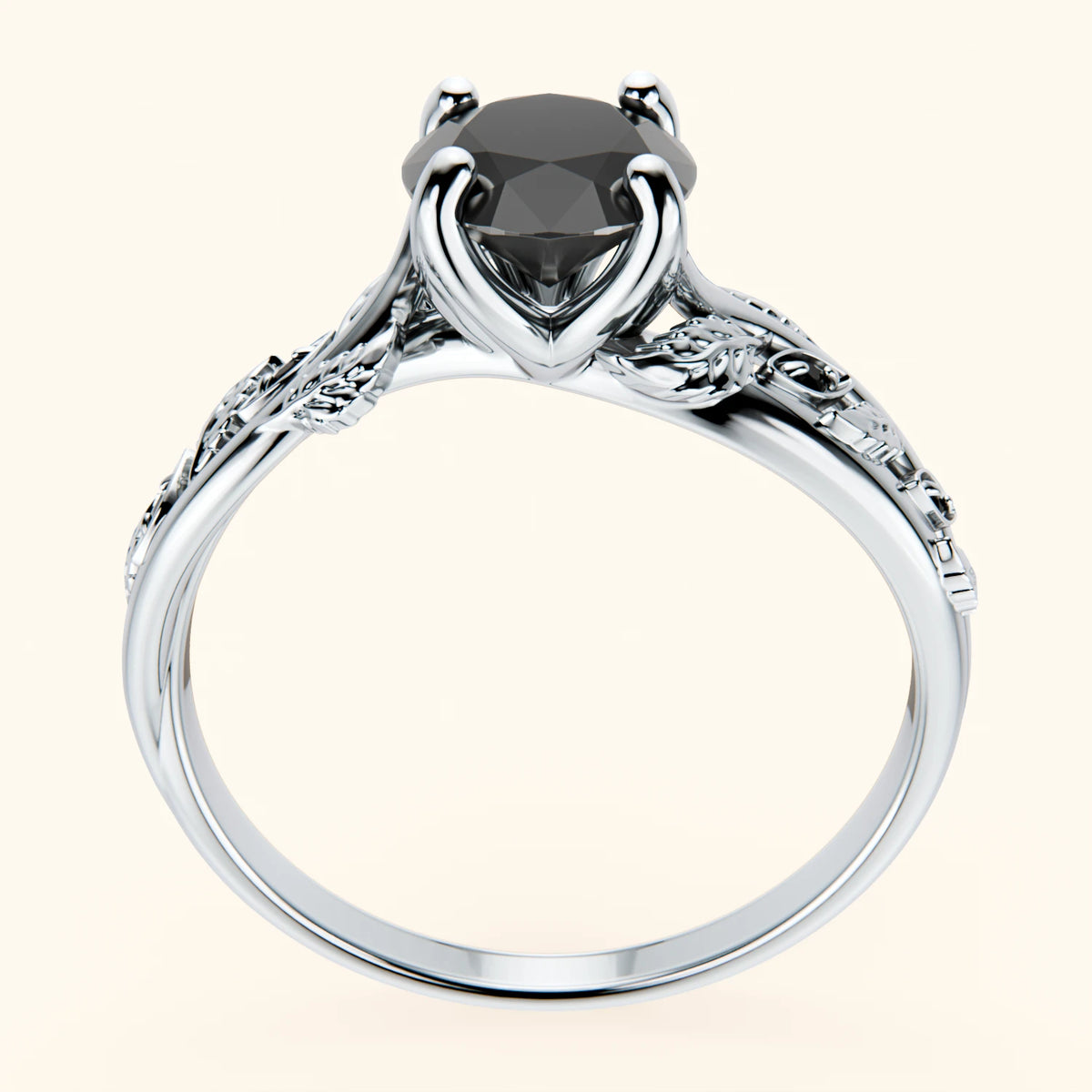Pierścionek zaręczynowy Frêne – Czarny diament 1 ct, kamienie boczne: czarny diament