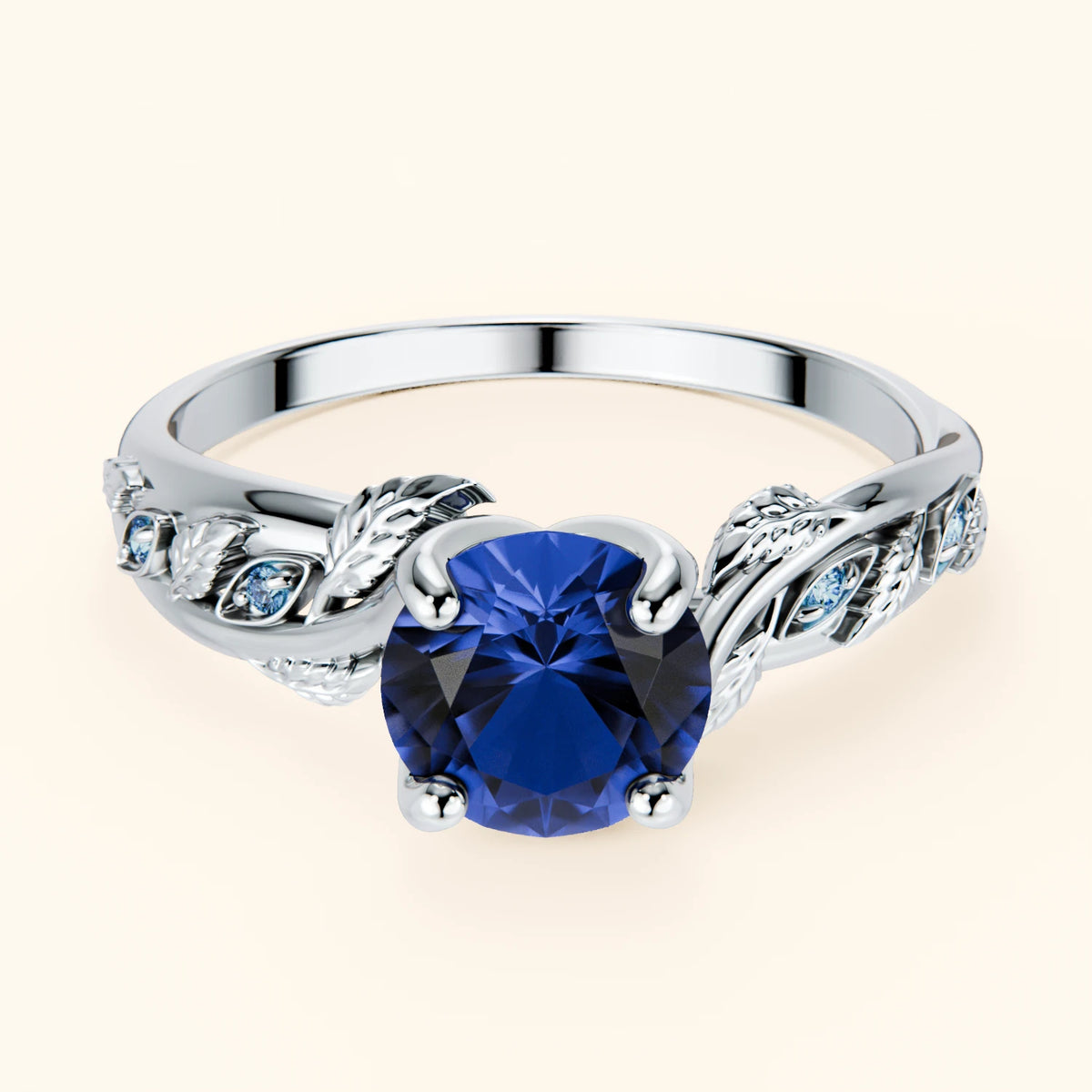Engagement Ring Frêne - 1.10ct Lab Blue Sapphire with Lab Blue Diamond Side Stones