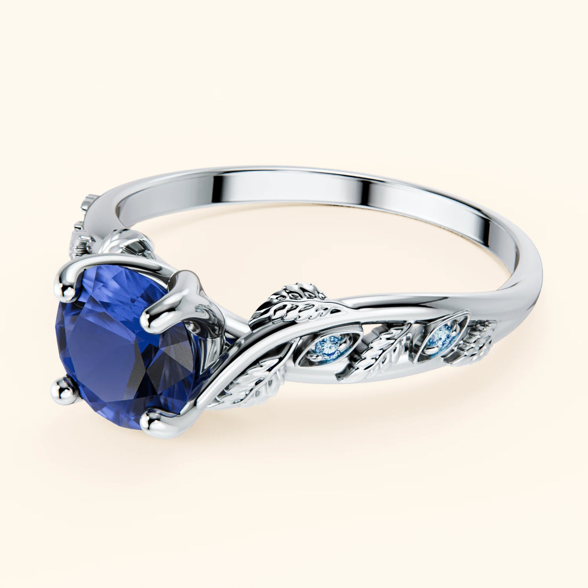 Engagement Ring Frêne - 1.10ct Lab Blue Sapphire with Lab Blue Diamond Side Stones