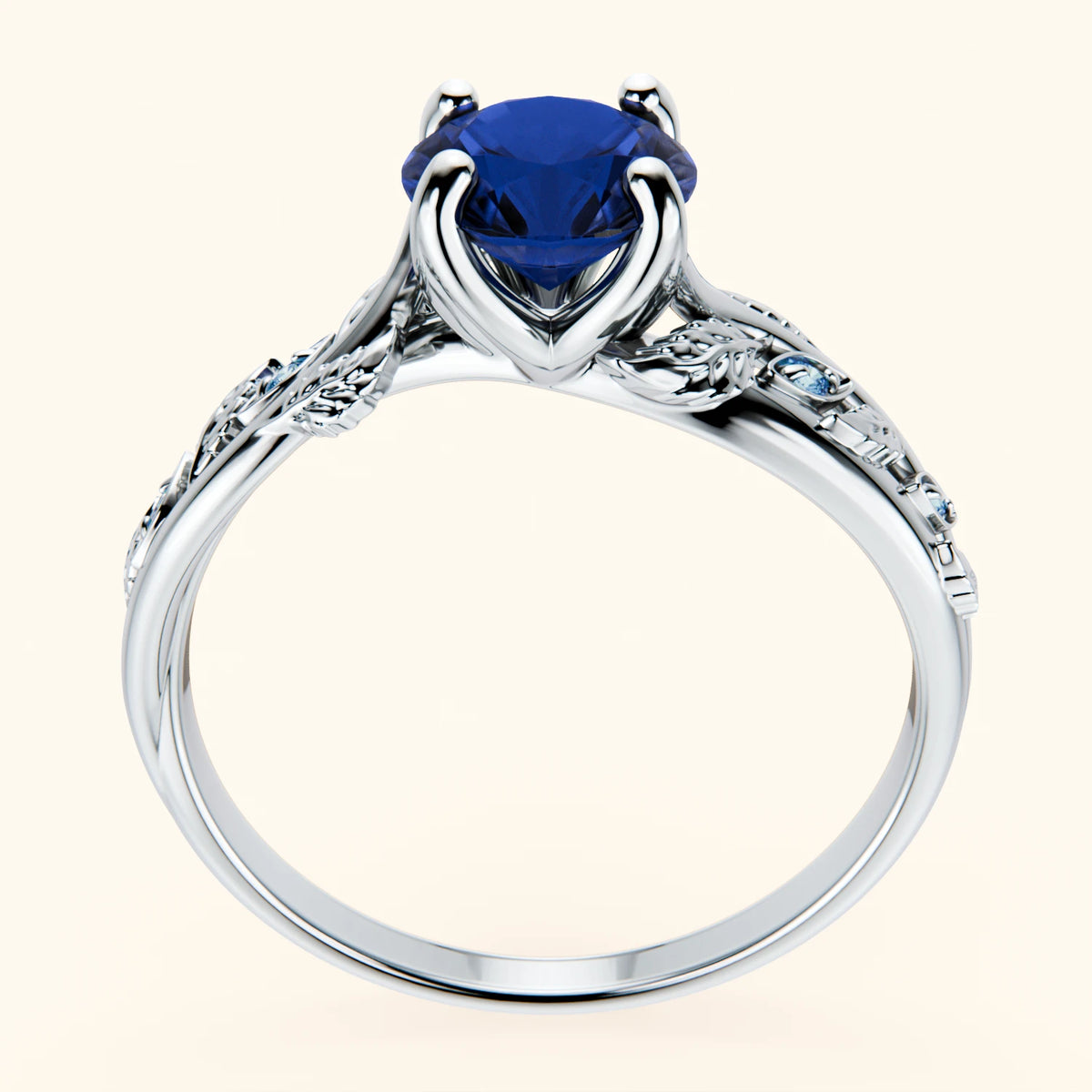 Engagement Ring Frêne - 1.10ct Lab Blue Sapphire with Lab Blue Diamond Side Stones